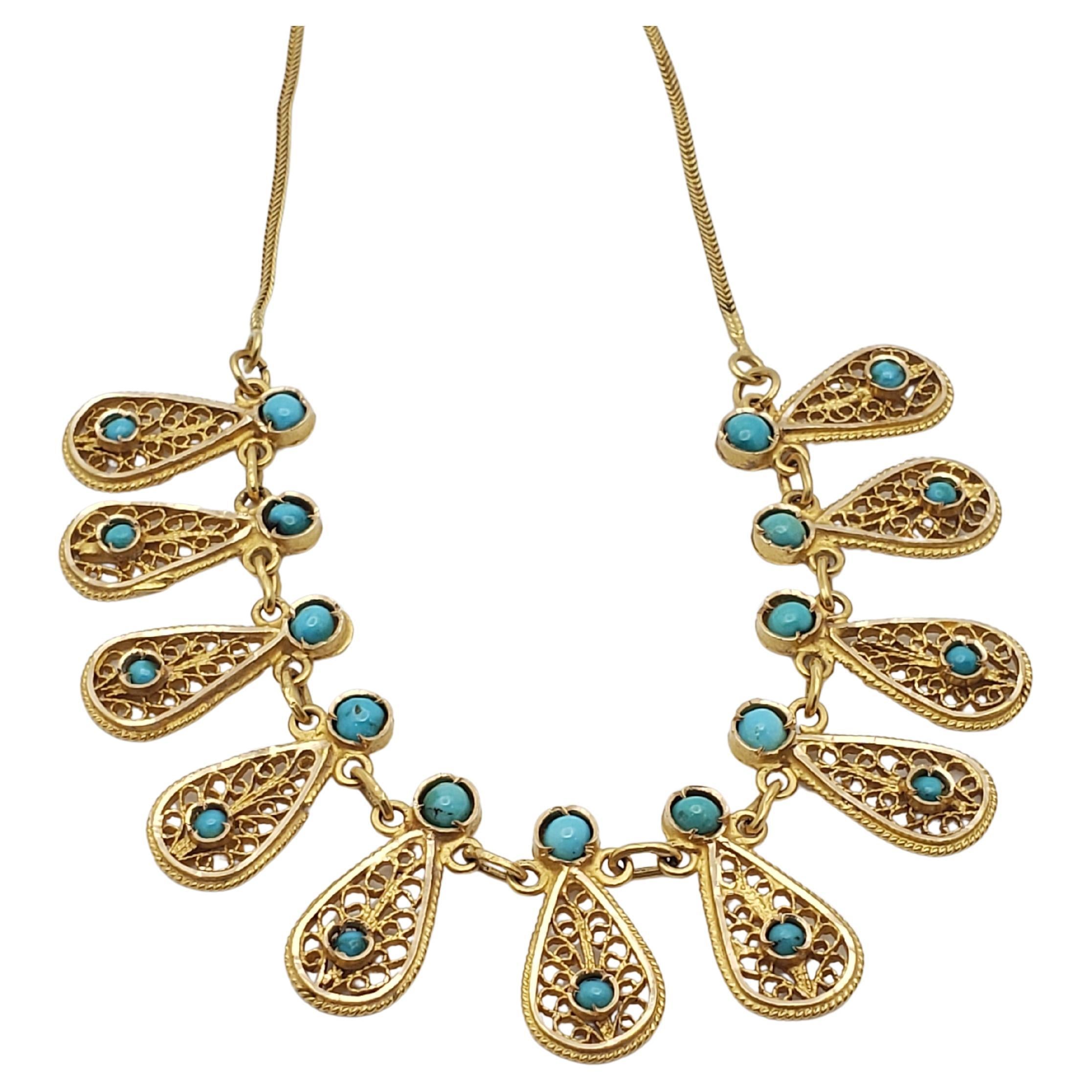 Collier en or jaune 21K avec turquoise, Paisley traditionnel persan Design/One