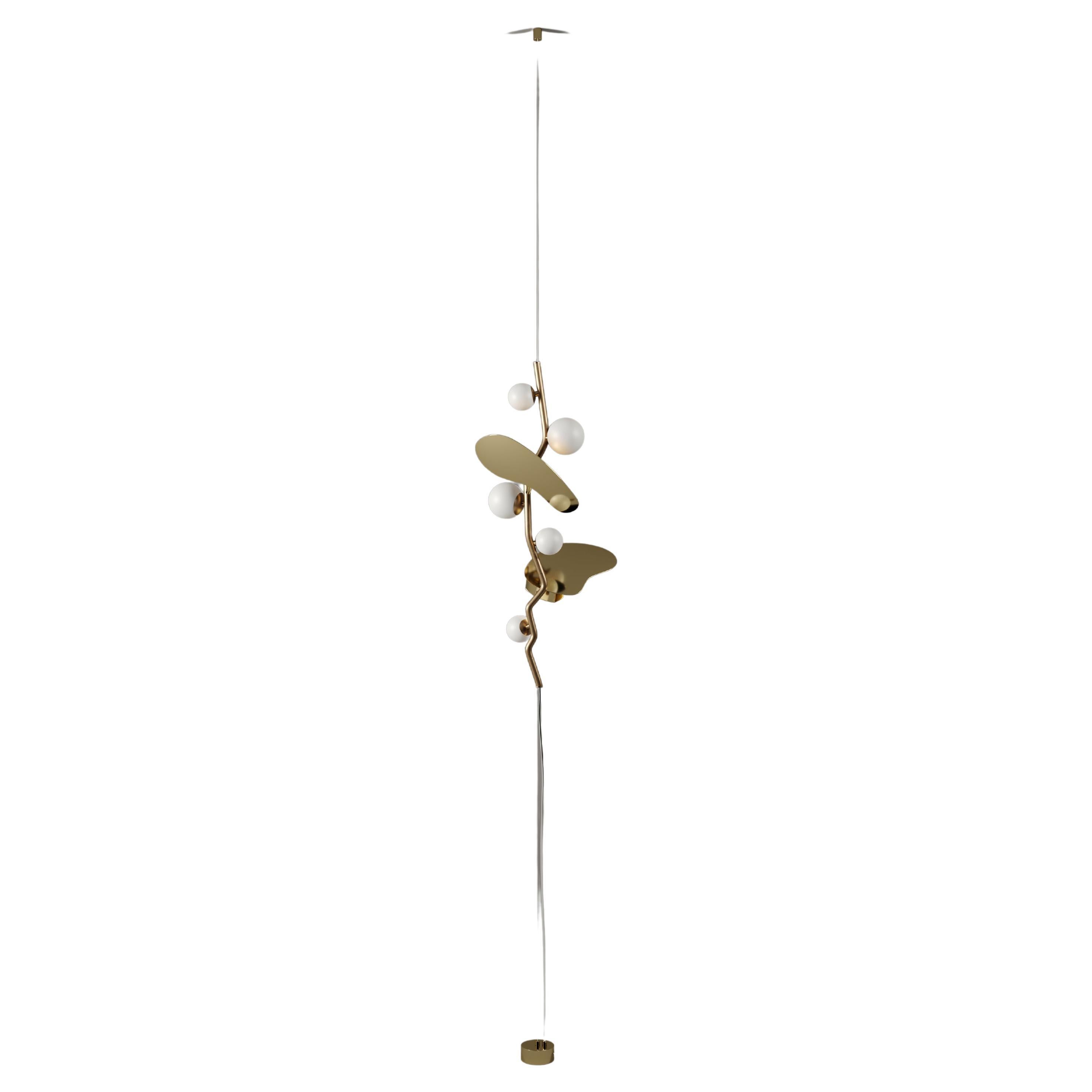 21st Almond II Pendant Lamp Brass Marble White Glass For Sale