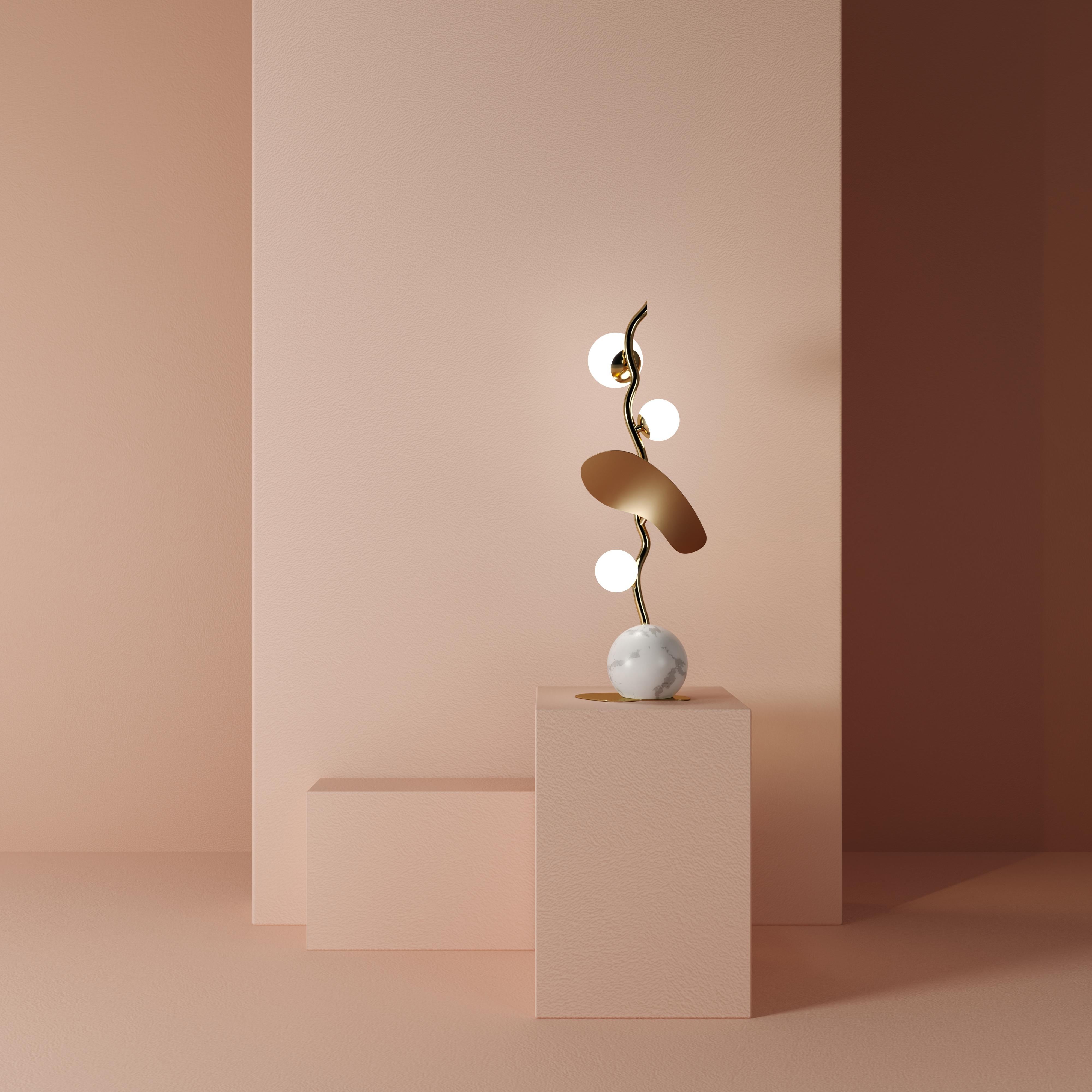 21. Almond-Tischlampe aus Messing, Marmor und weißem Glas von Creativemary im Angebot 7