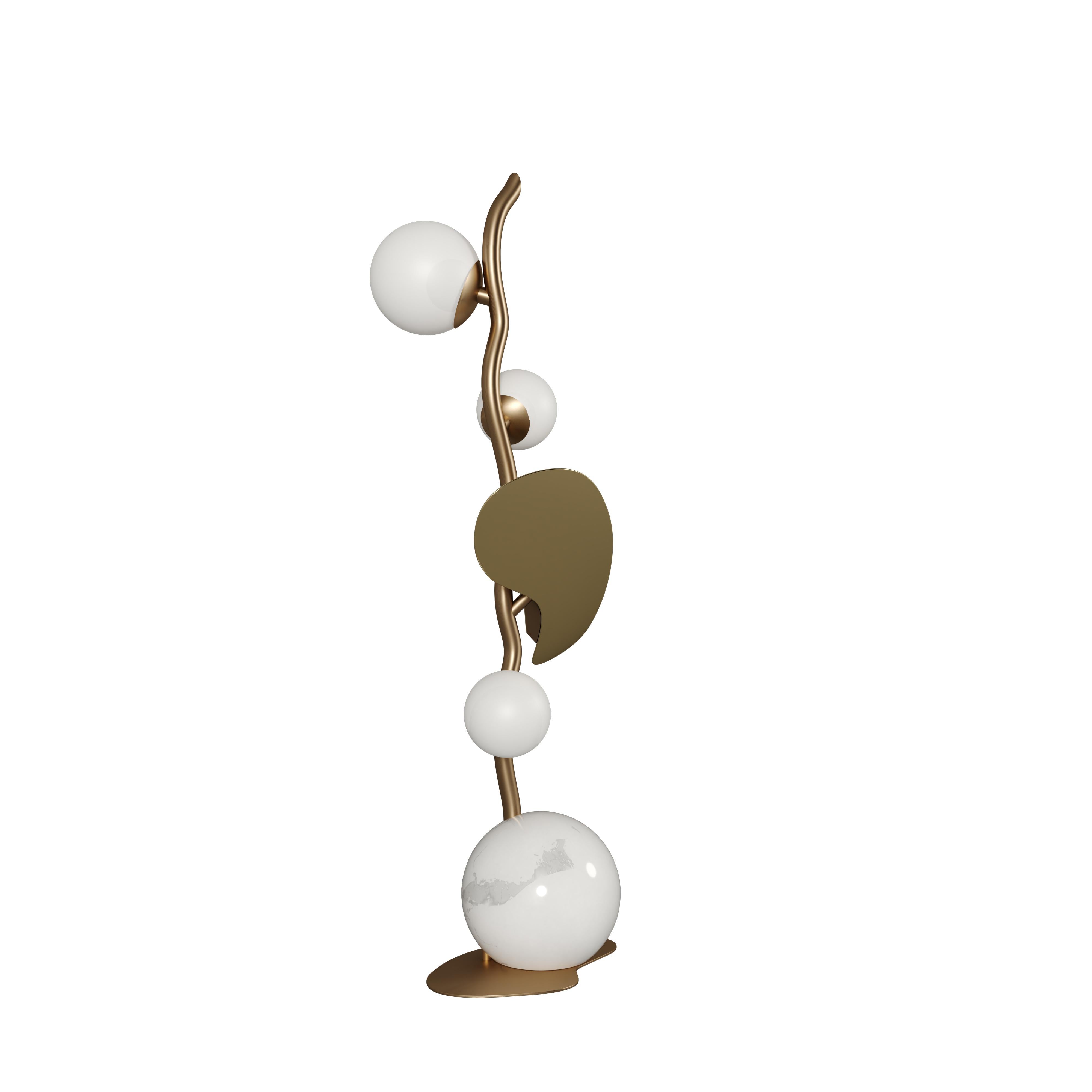21. Almond-Tischlampe aus Messing, Marmor und weißem Glas von Creativemary im Zustand „Neu“ im Angebot in RIO TINTO, PT