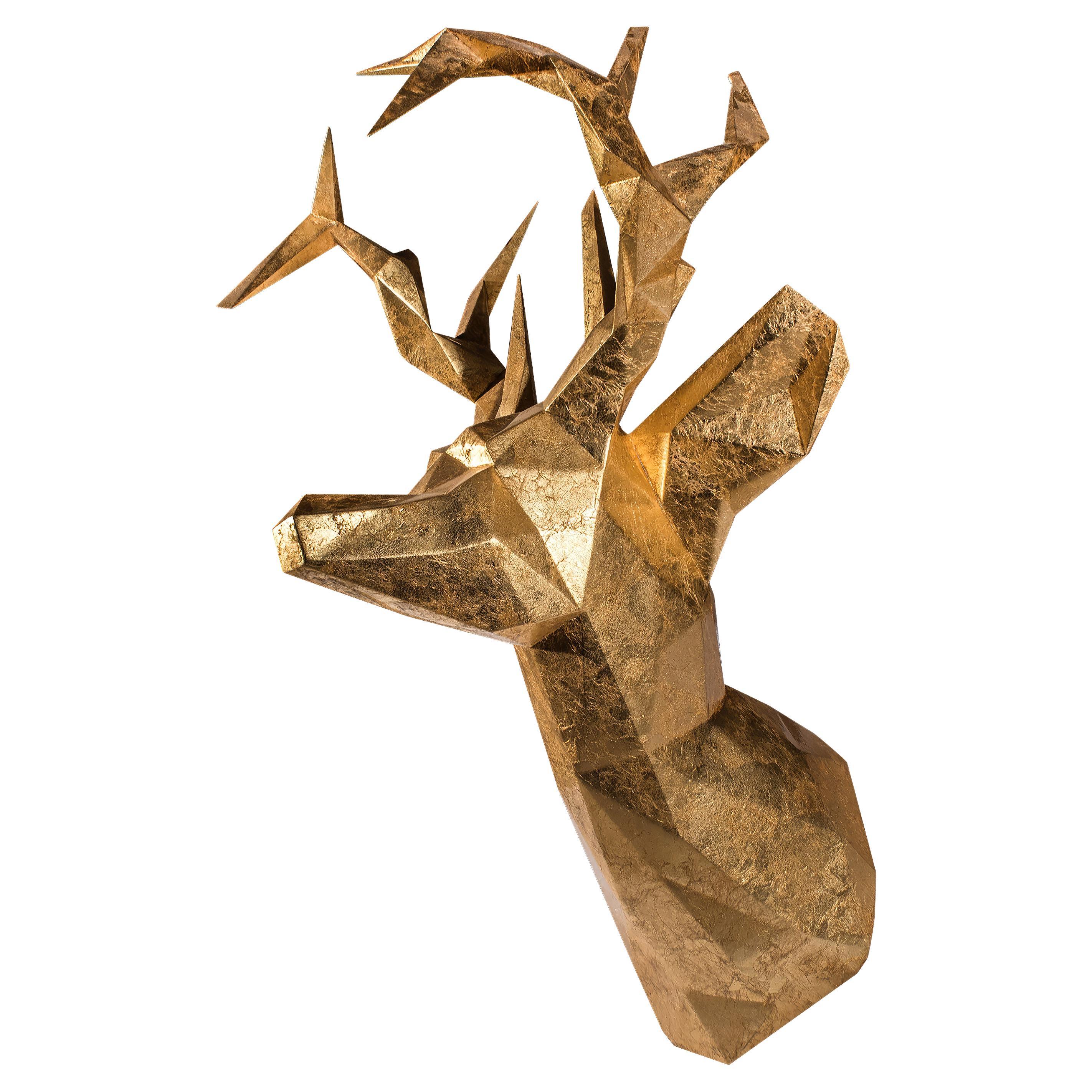 21st Antler Mount Accessoire en bois sculpté et feuille d
or fabriqué au Portugal par Malabar en vente