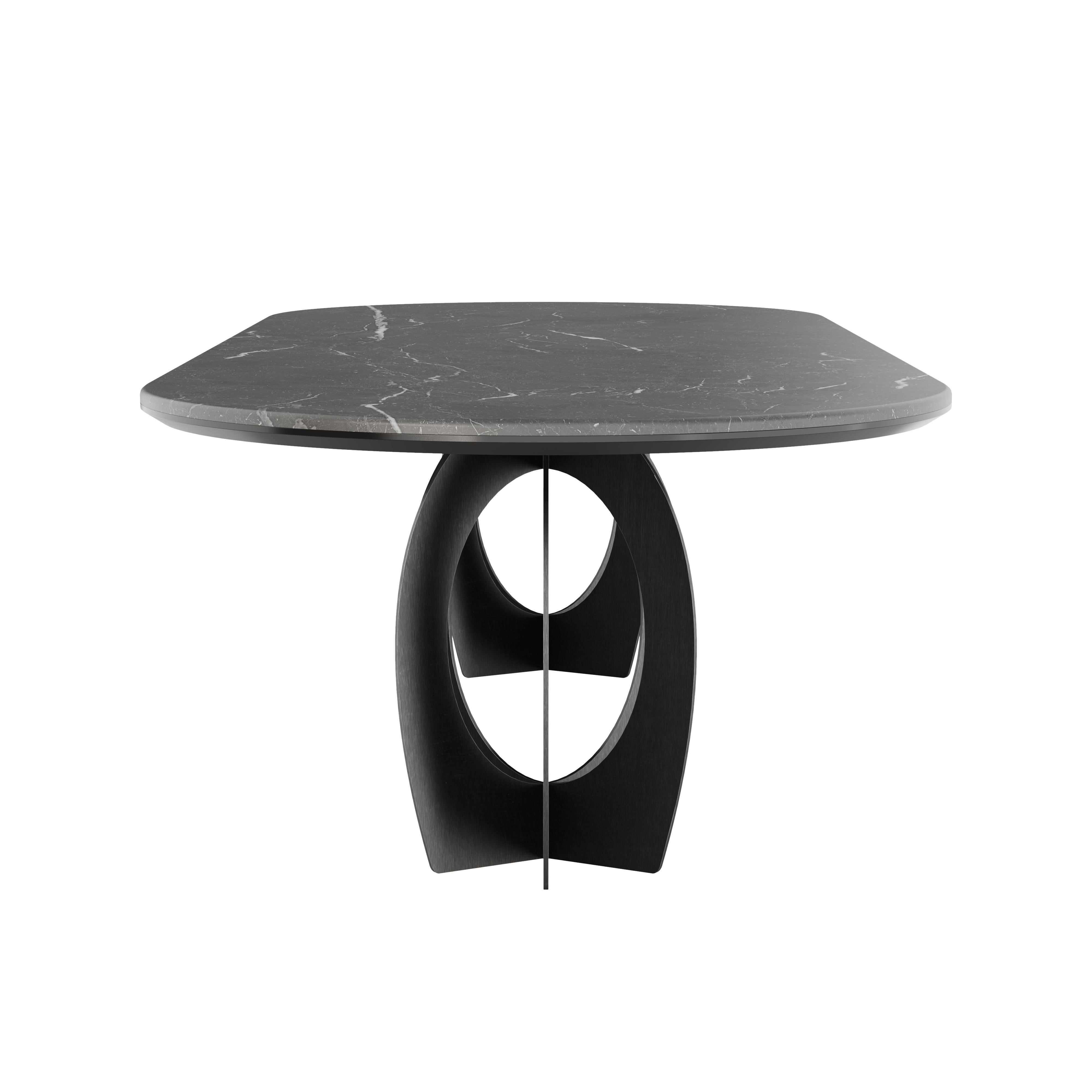 Brushed 21st Boulder Dining Table Marble Steel Handmade in Portugal by Porus Studio For Sale