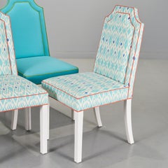 21st C. 4 Colorful Designer Parsons Dining Chairs with Contrasting Piping