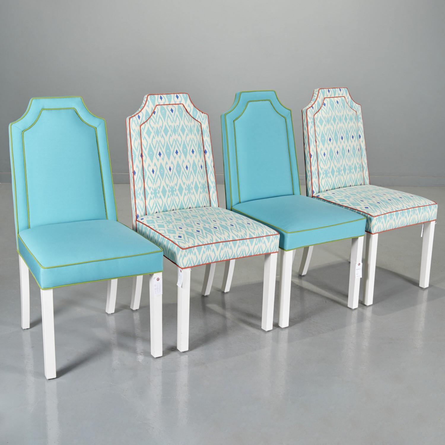 Contemporary 21st C. 4 Colorful Designer Parsons Dining Chairs with Contrasting Piping For Sale