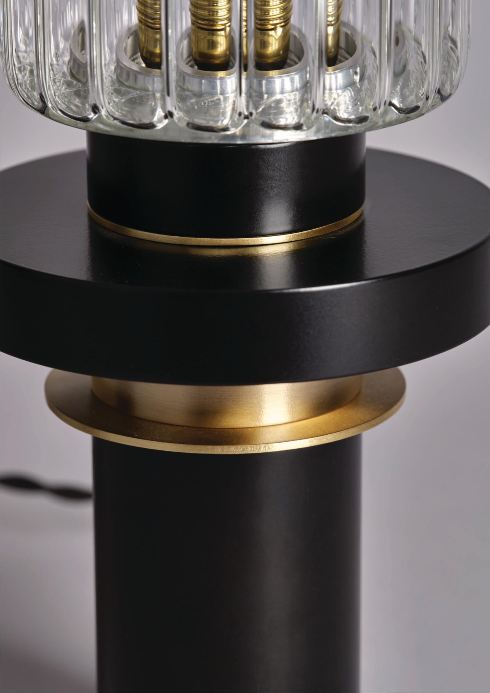 21st C Contemporary Marine Breynaert Black Table Lamp Brushed Brass Glass Black For Sale 3