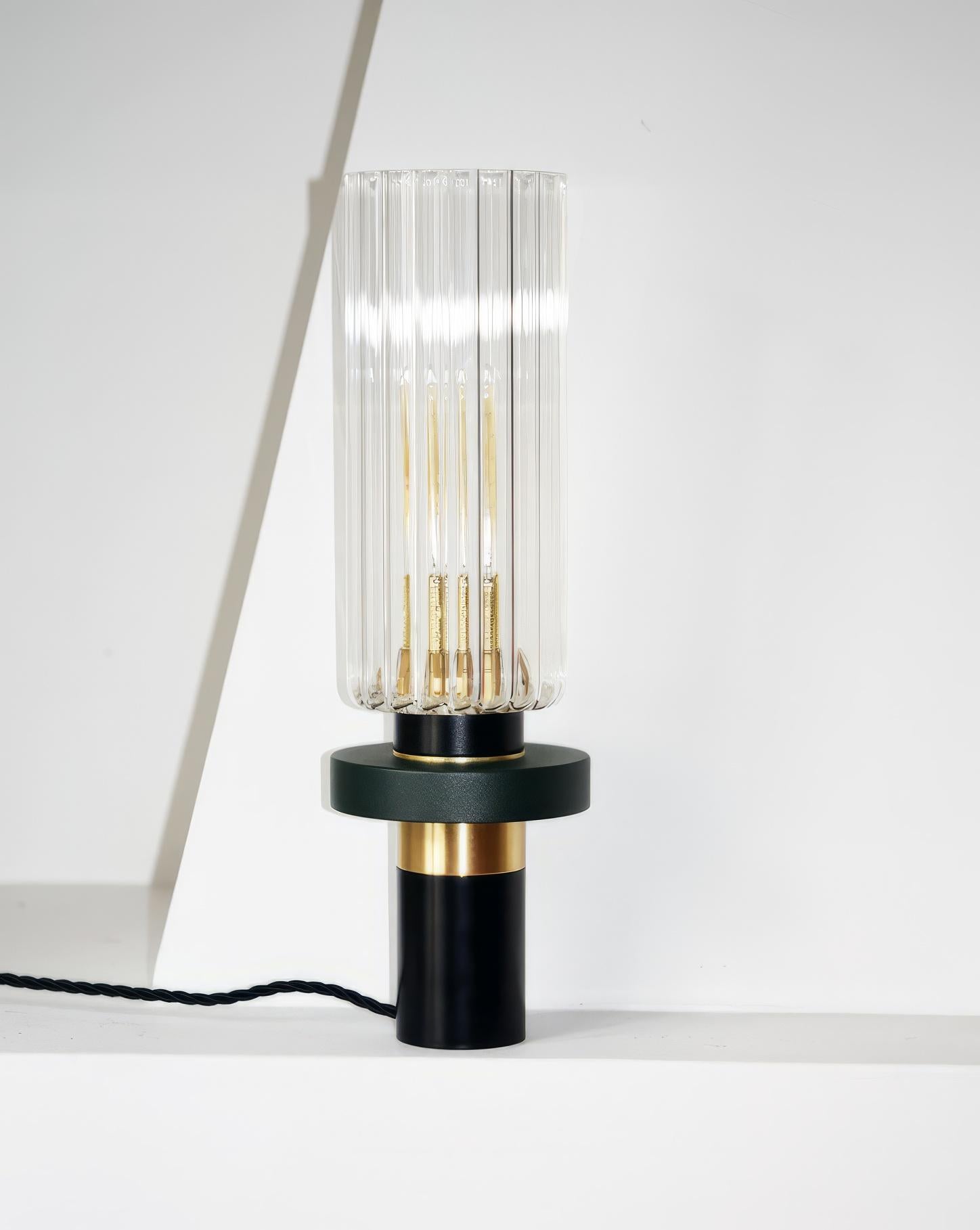 21st C Contemporary Marine Breynaert Black Table Lamp Brushed Brass Glass Black For Sale 1