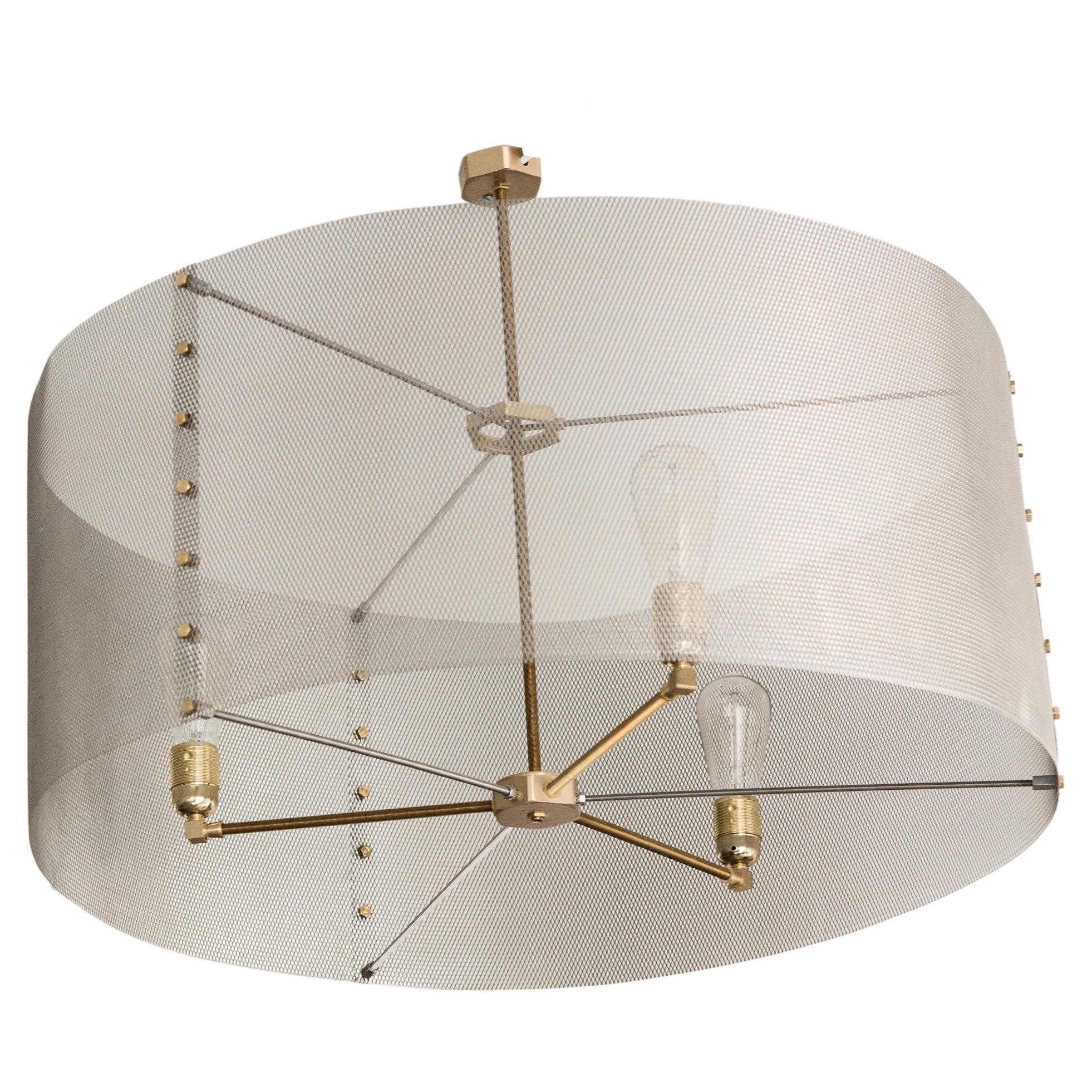 21st C Trapenard Pendant Lamp Brass Stainless Steel Shade by Marine Breynaert