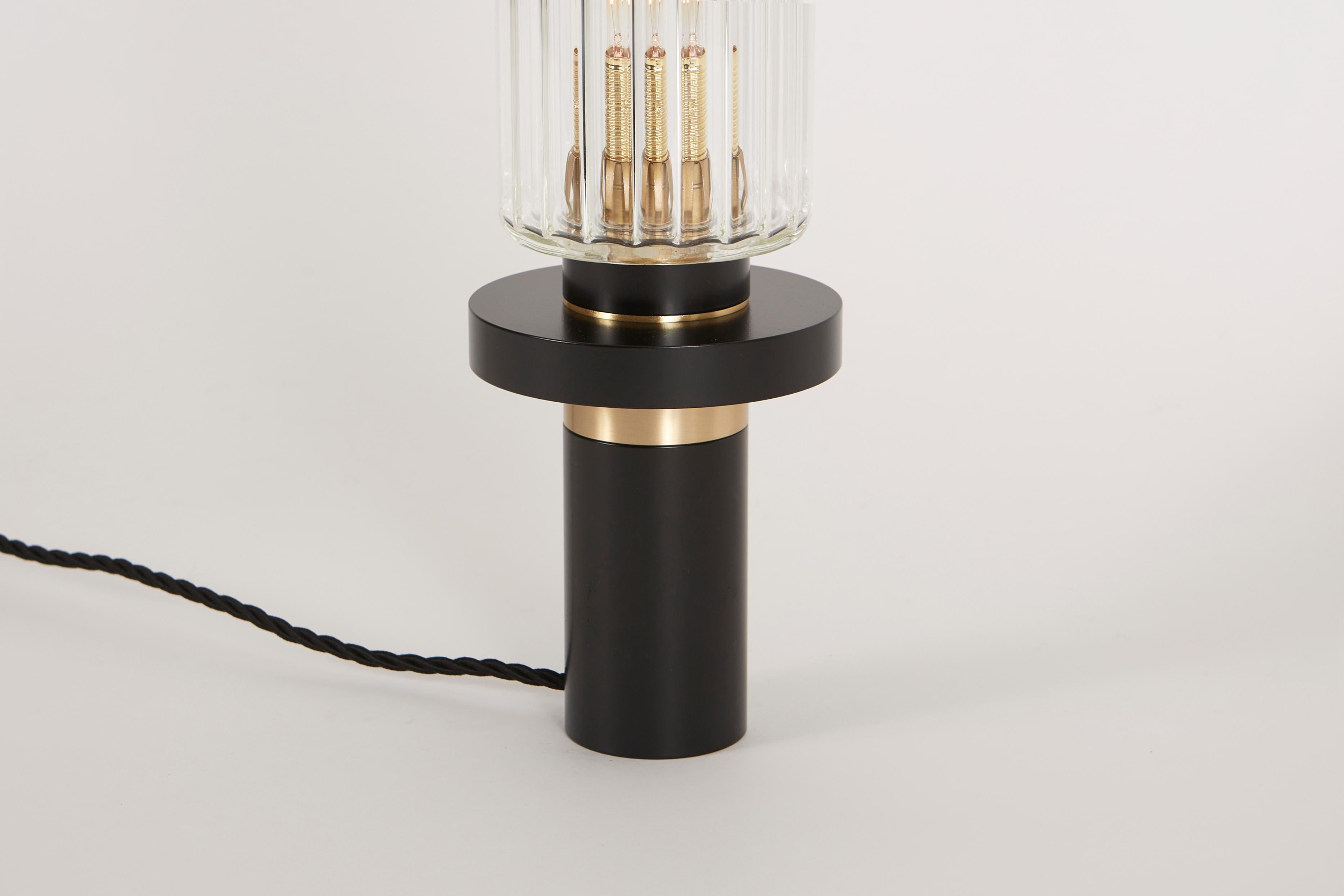 Art Deco 21st C Contemporary Marine Breynaert Black Table Lamp Brushed Brass Glass Black For Sale