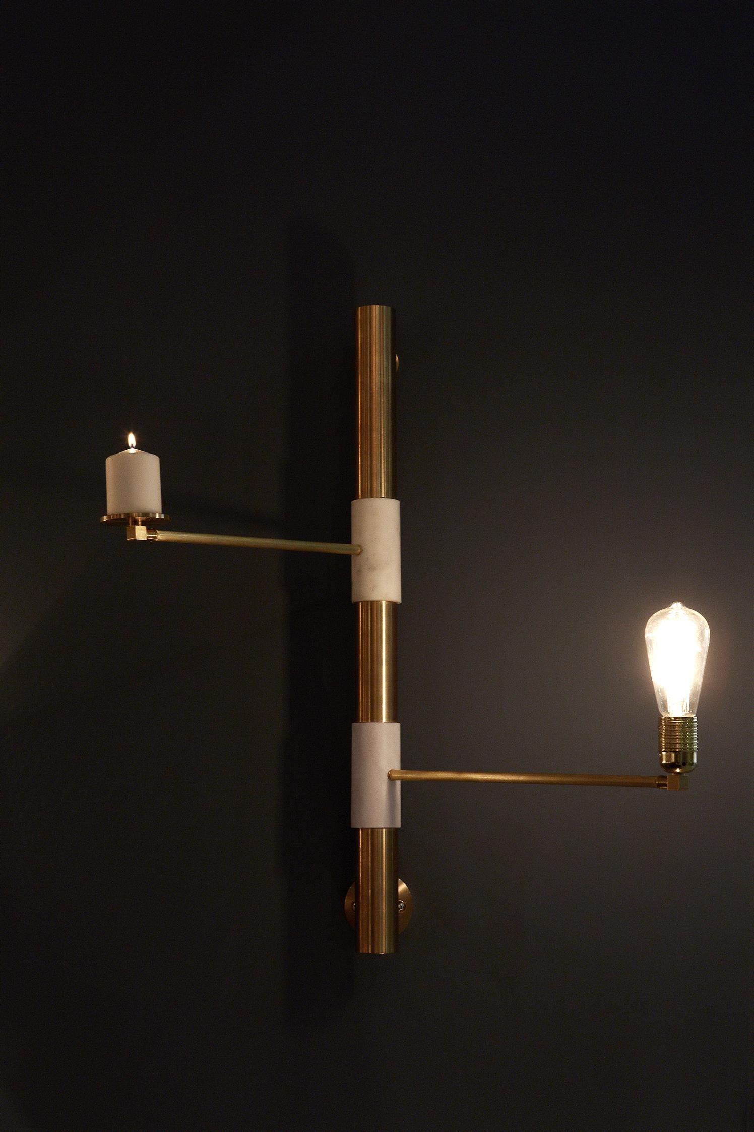 21st C Contemporary Marine Breynaert Wall Sconce Lamp Brass Marble In New Condition For Sale In Paris, FR