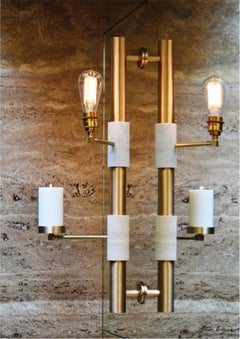 21st C Contemporary Marine Breynaert Wall Sconce Lamp Brass Marble