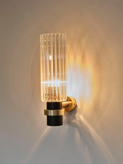 21st C Contemporary Marine Breynaert Wall Sconce Lamp Brushed Brass Glass Black