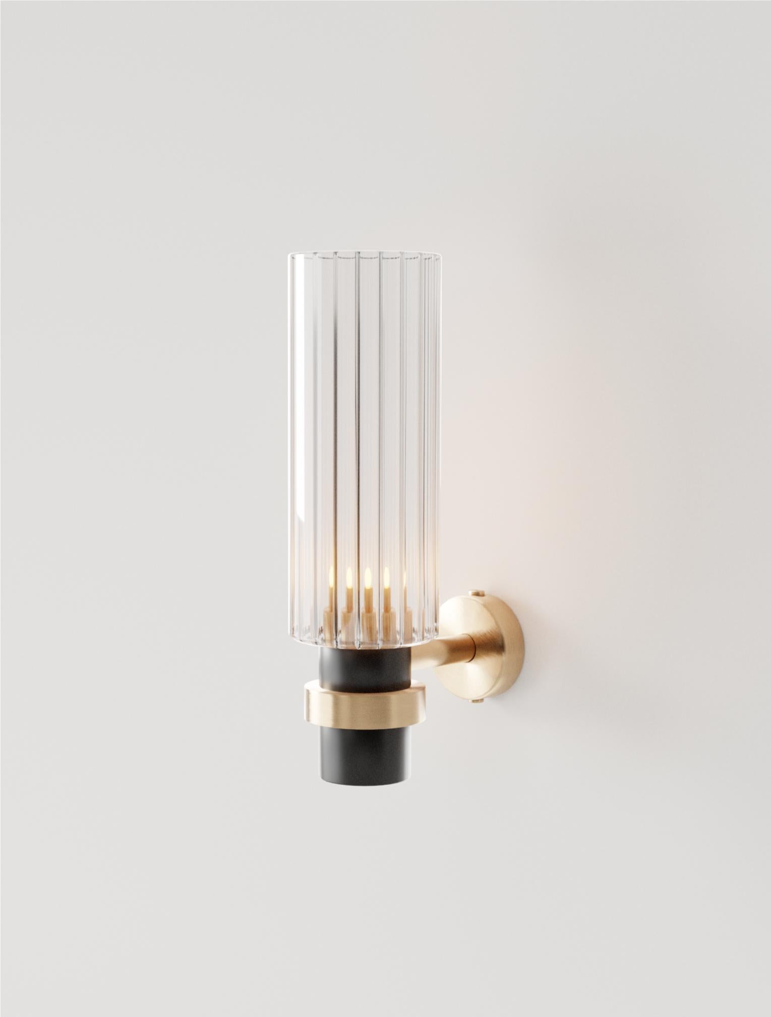 Aluminum 21st C Contemporary Marine Breynaert Wall Sconce Lamp Brushed Brass Glass Black For Sale