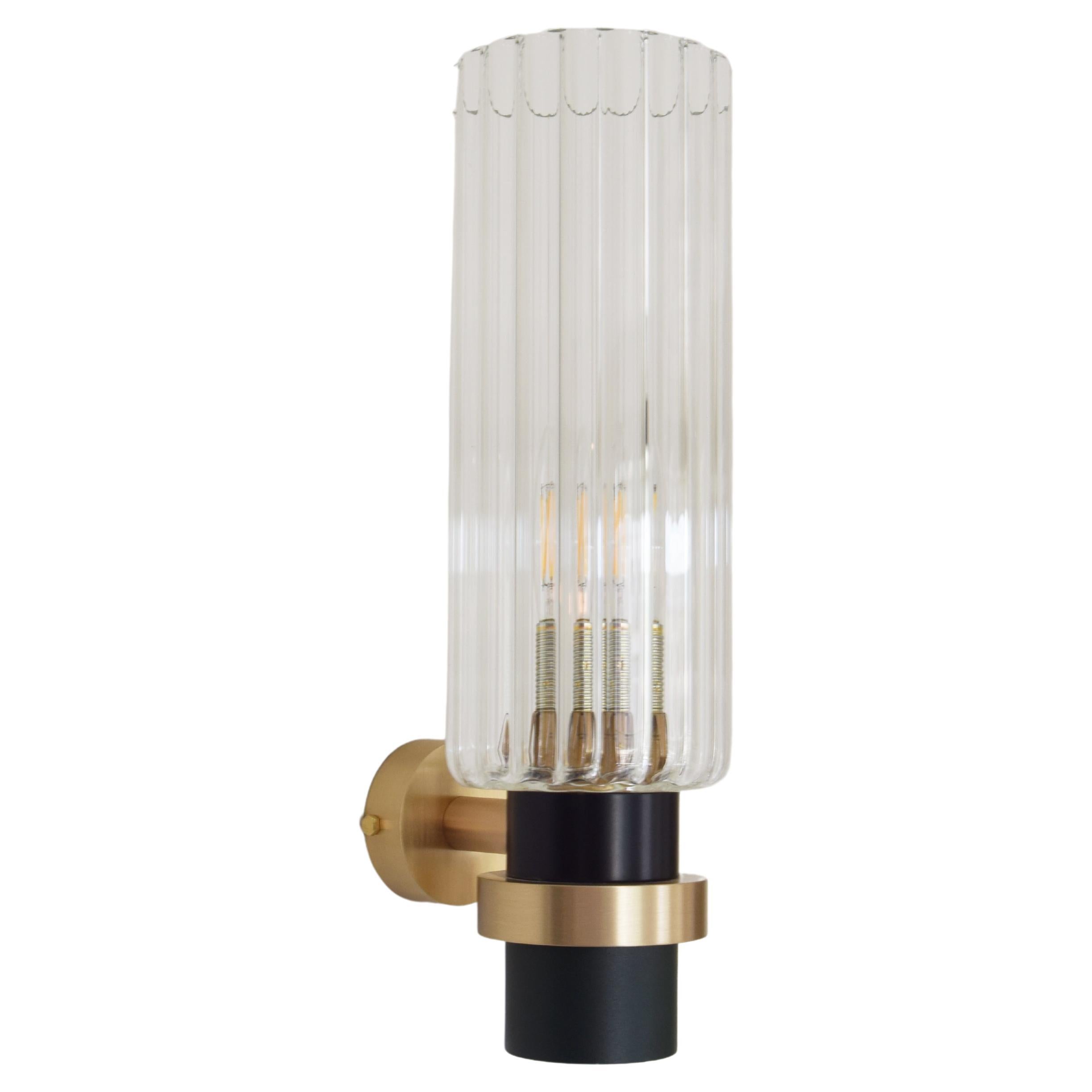 21st C Contemporary Marine Breynaert Wall Sconce Lamp Brushed Brass Glass Black For Sale