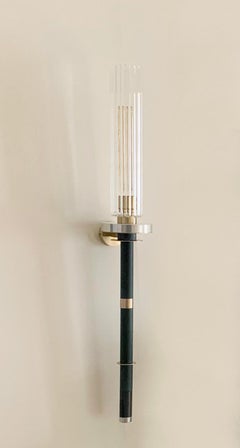 21st C Contemporary Marine Breynaert Wall Sconce Lamp Brushed Brass Glass Green