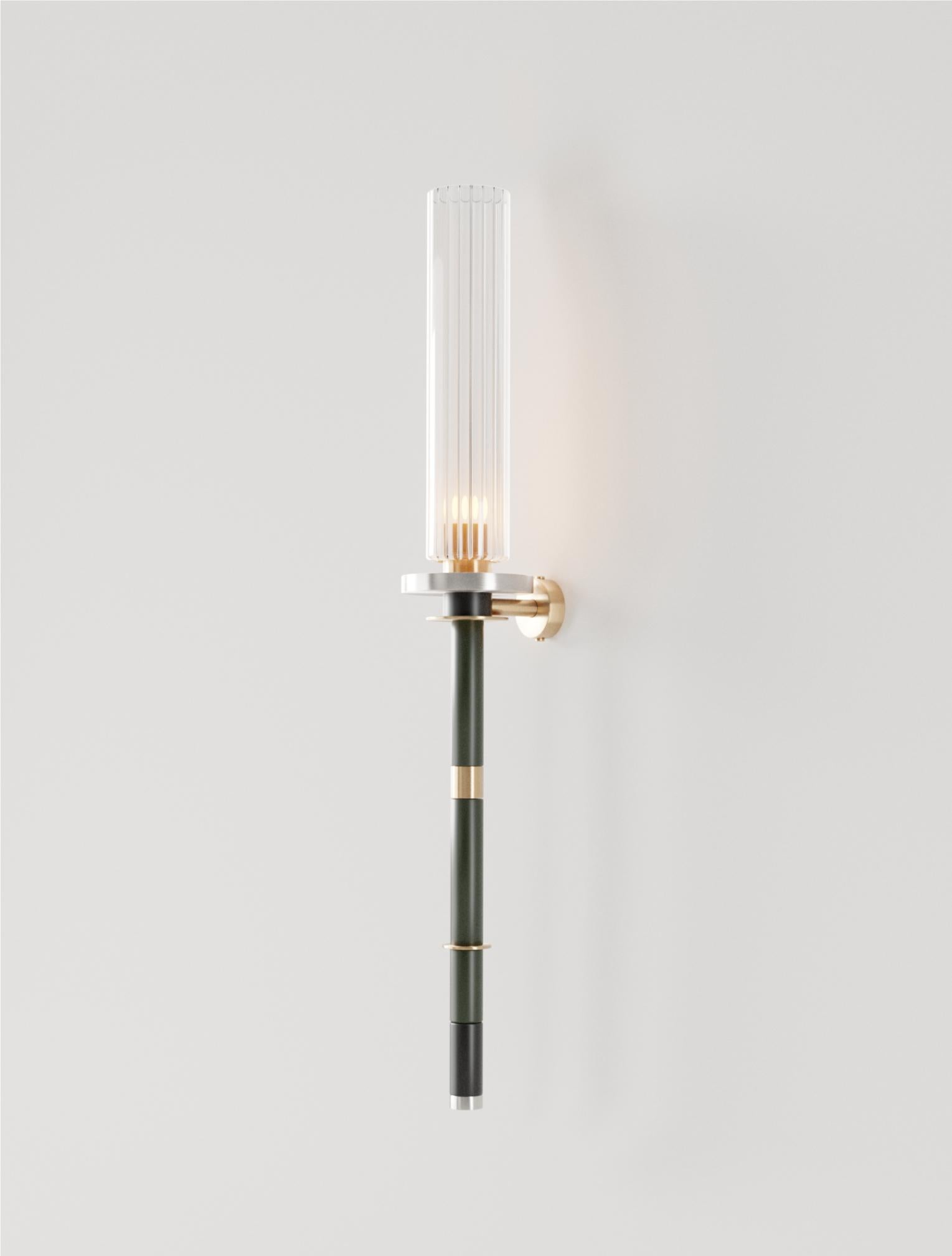 21st C Contemporary Marine Breynaert Wall Sconce Lamp Brushed Brass Glass Green In New Condition For Sale In Paris, FR
