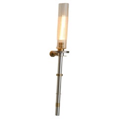 21st C Contemporary Marine Breynaert Wall Sconce Lamp Brushed Brass Glass Silver
