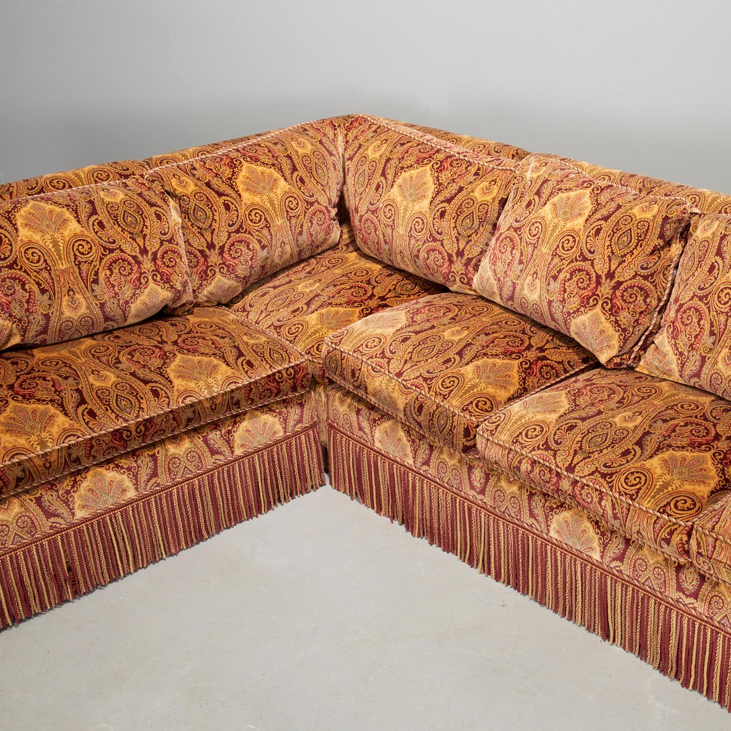 American 21st C. Custom Jewel Toned Paisley Velvet Sectional with Queen Sleeper