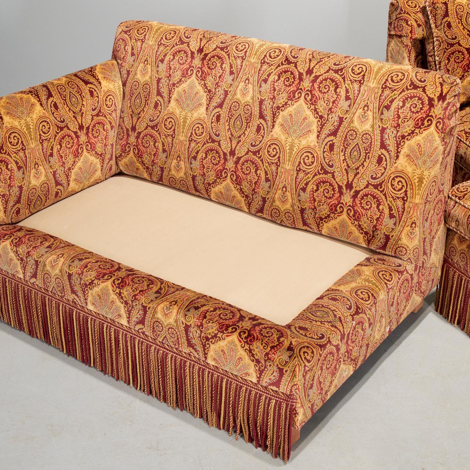 Contemporary 21st C. Custom Jewel Toned Paisley Velvet Sectional with Queen Sleeper