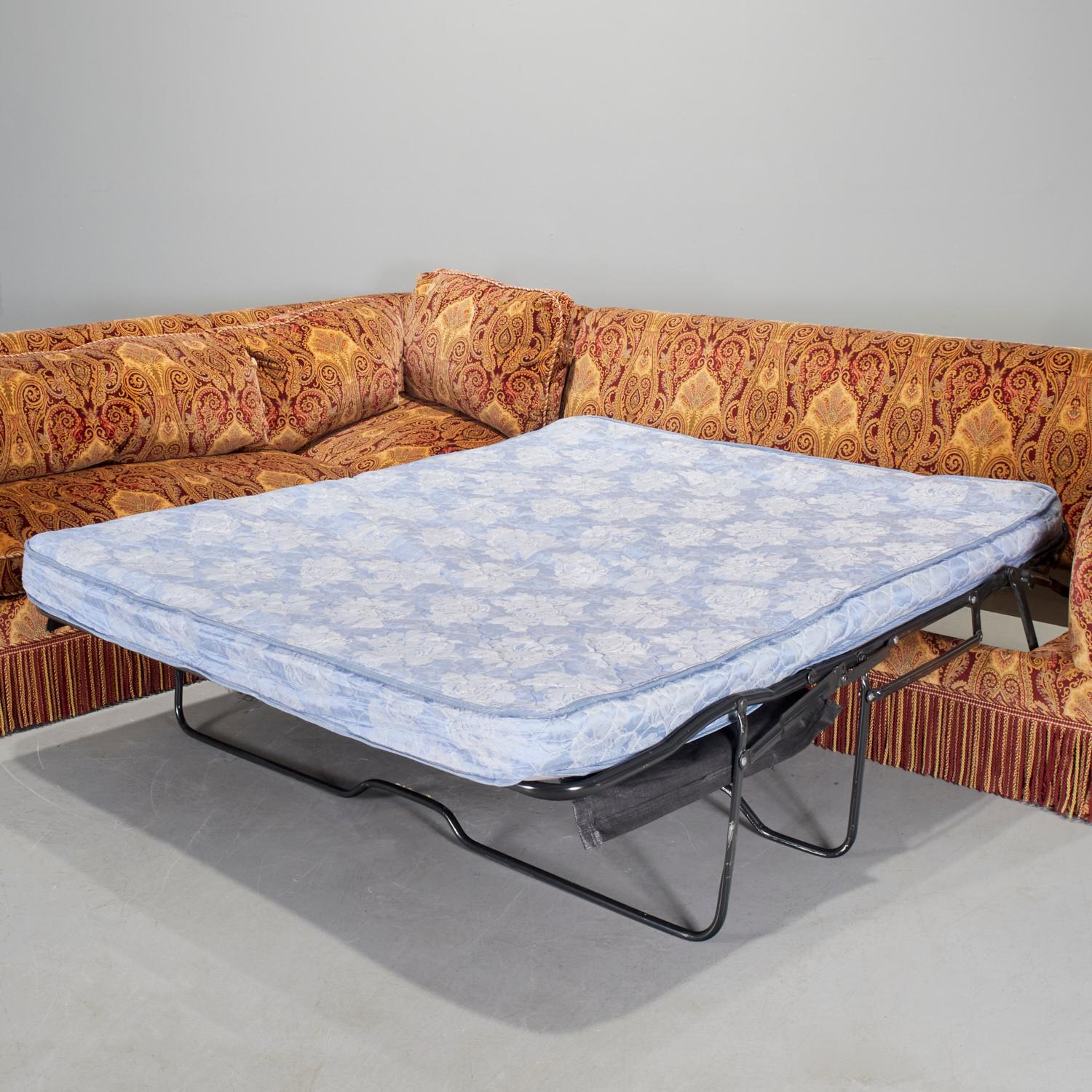 21st C. Custom Jewel Toned Paisley Velvet Sectional with Queen Sleeper 1