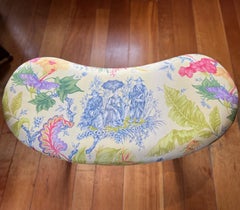 21st C. Elegant Kidney Shaped Bench with Vibrant Botanical Toile Upholstery