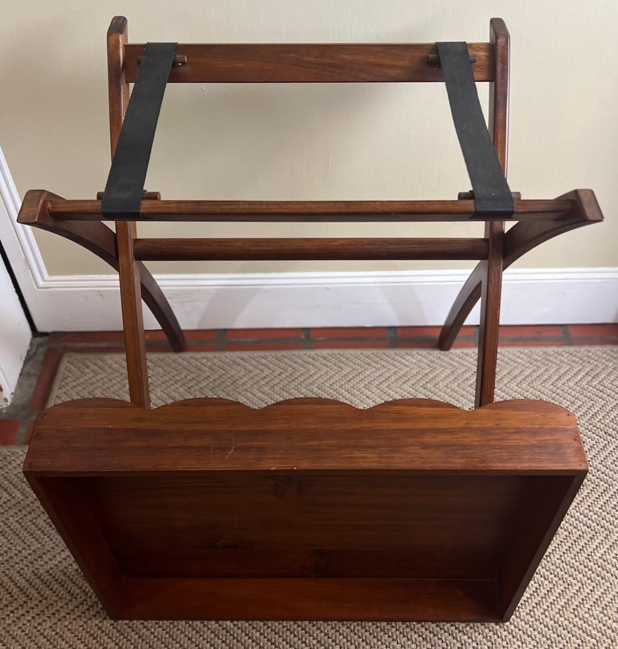 Joinery 21st C. Folding Teak Tray/Butlers Table with Iron Handles and a Scalloped Edge