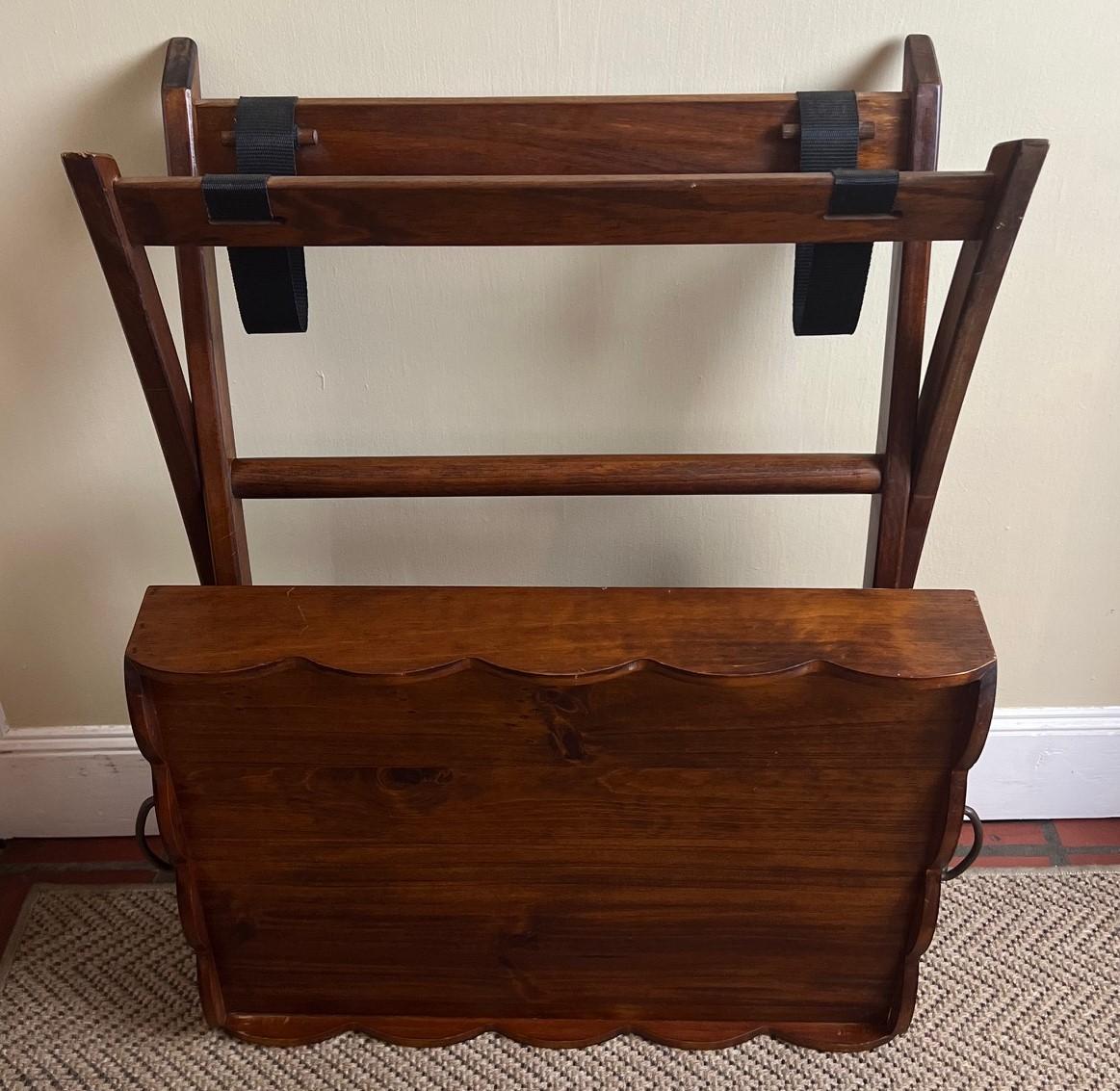 21st C. Folding Teak Tray/Butlers Table with Iron Handles and a Scalloped Edge In Good Condition In Morristown, NJ