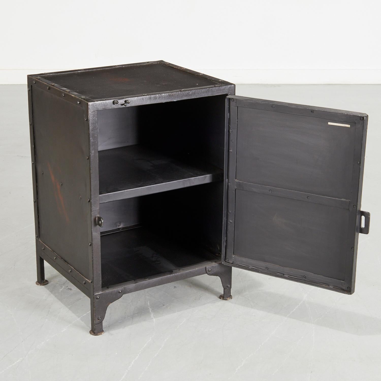 Contemporary 21st C. Industrial Side Cabinet With Interior Shelf in Forged Iron By Butler 