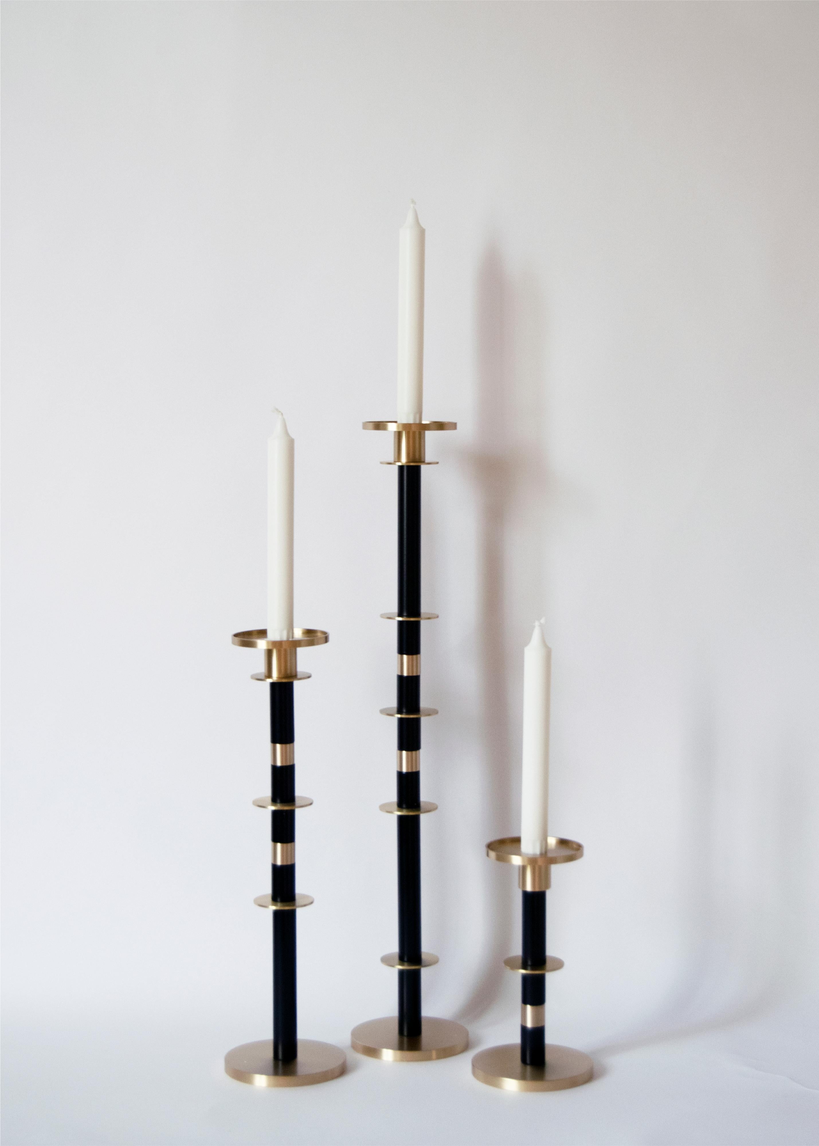 Contemporary 21st C Maïa Medium Candle Holder Brass Black by French Designer Marine Breynaert For Sale