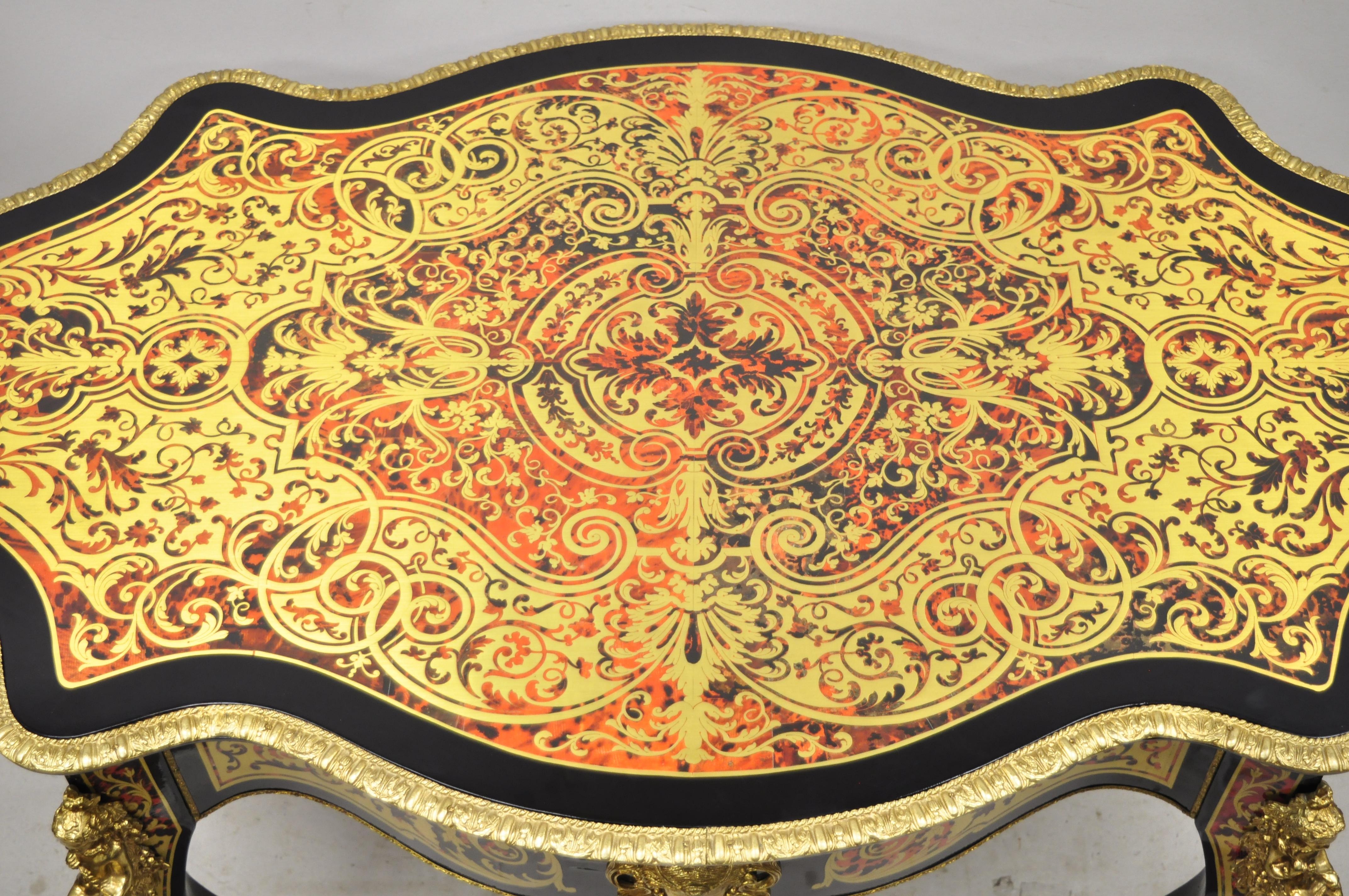 C.C Napoleon III French Inlaid Brass Bronze Boulle Turtle Top Center Table en vente 6