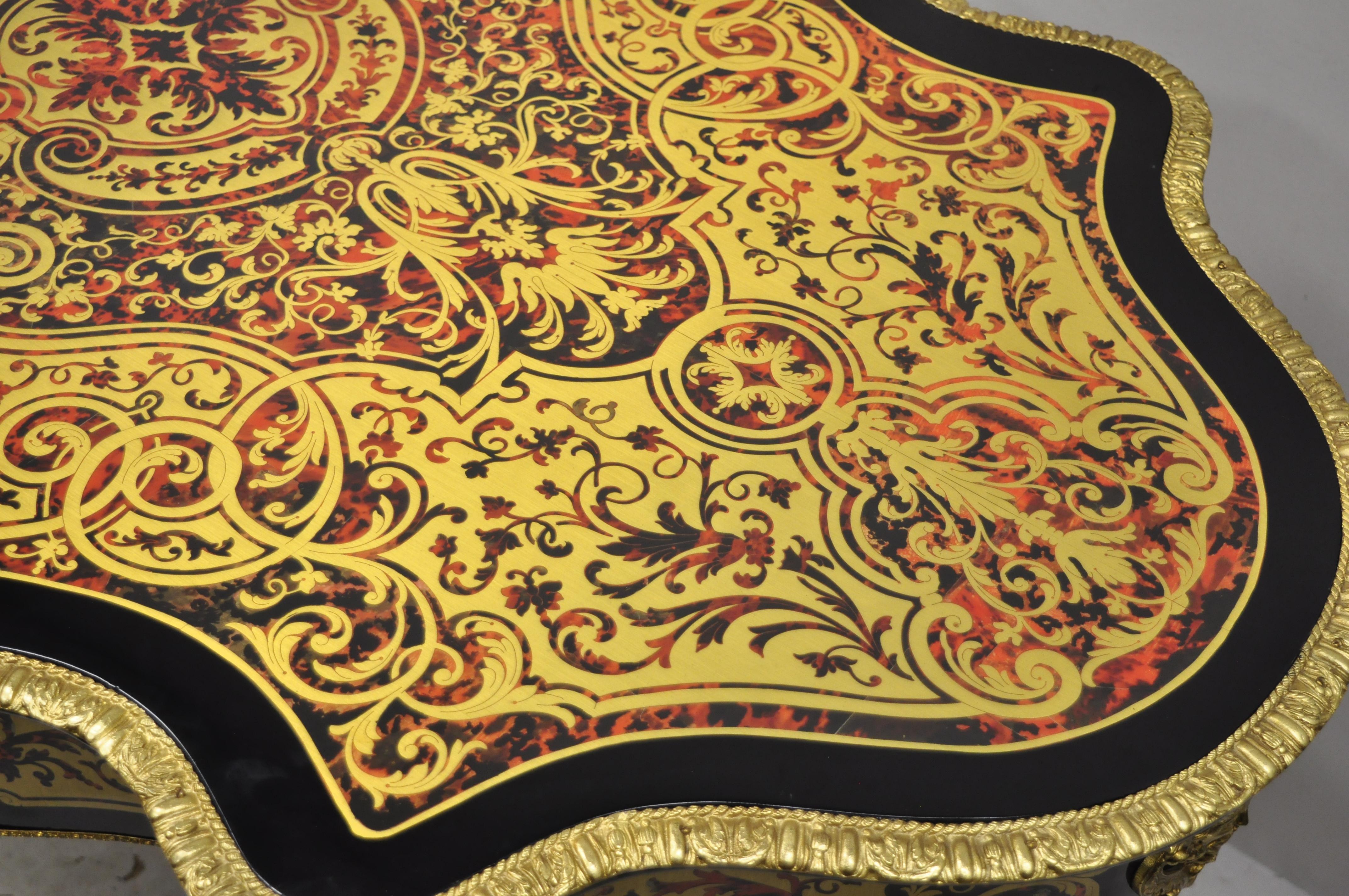 Contemporary 21st C Napoleon III French Inlaid Brass Bronze Boulle Turtle Top Center Table