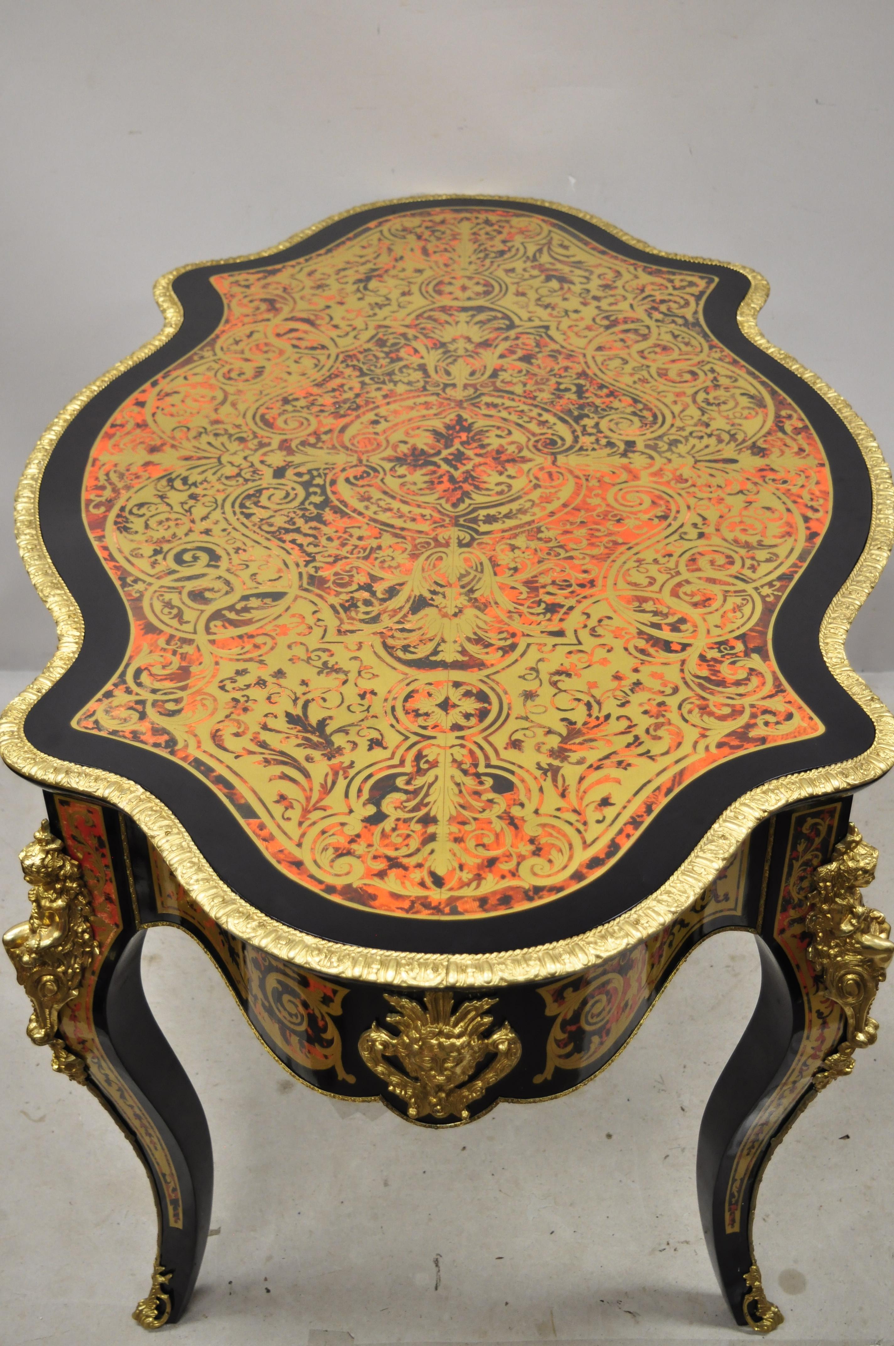 21st C Napoleon III French Inlaid Brass Bronze Boulle Turtle Top Center Table 2