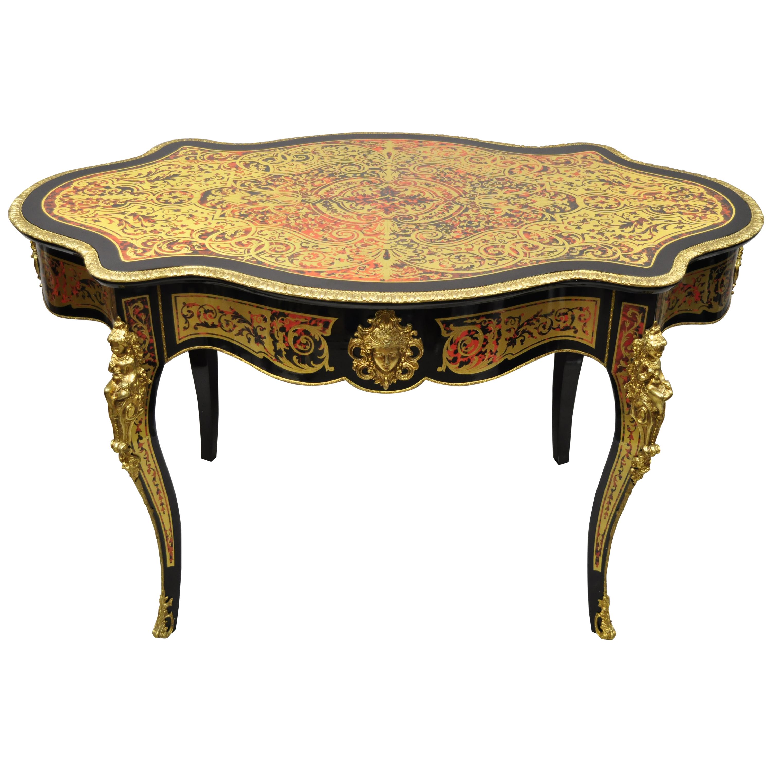 21st C Napoleon III French Inlaid Brass Bronze Boulle Turtle Top Center Table