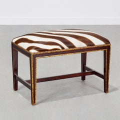 21st C. Oly Studio "Hilary" Bench in Zebra Hide Style Upholstery & Nailhead Trim