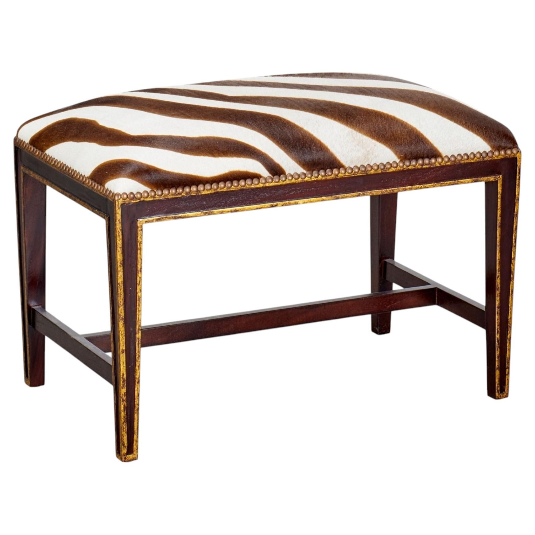21st C. Oly Studio "Hilary" Bench in Zebra Hide Style Upholstery & Nailhead Trim
