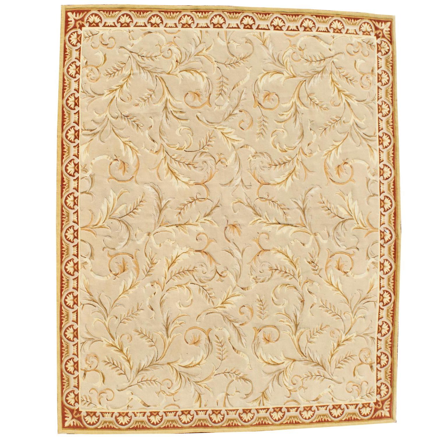 21st C. Pale French Savonnerie Style Wool Carpet with Foliate Vine Pattern For Sale 2