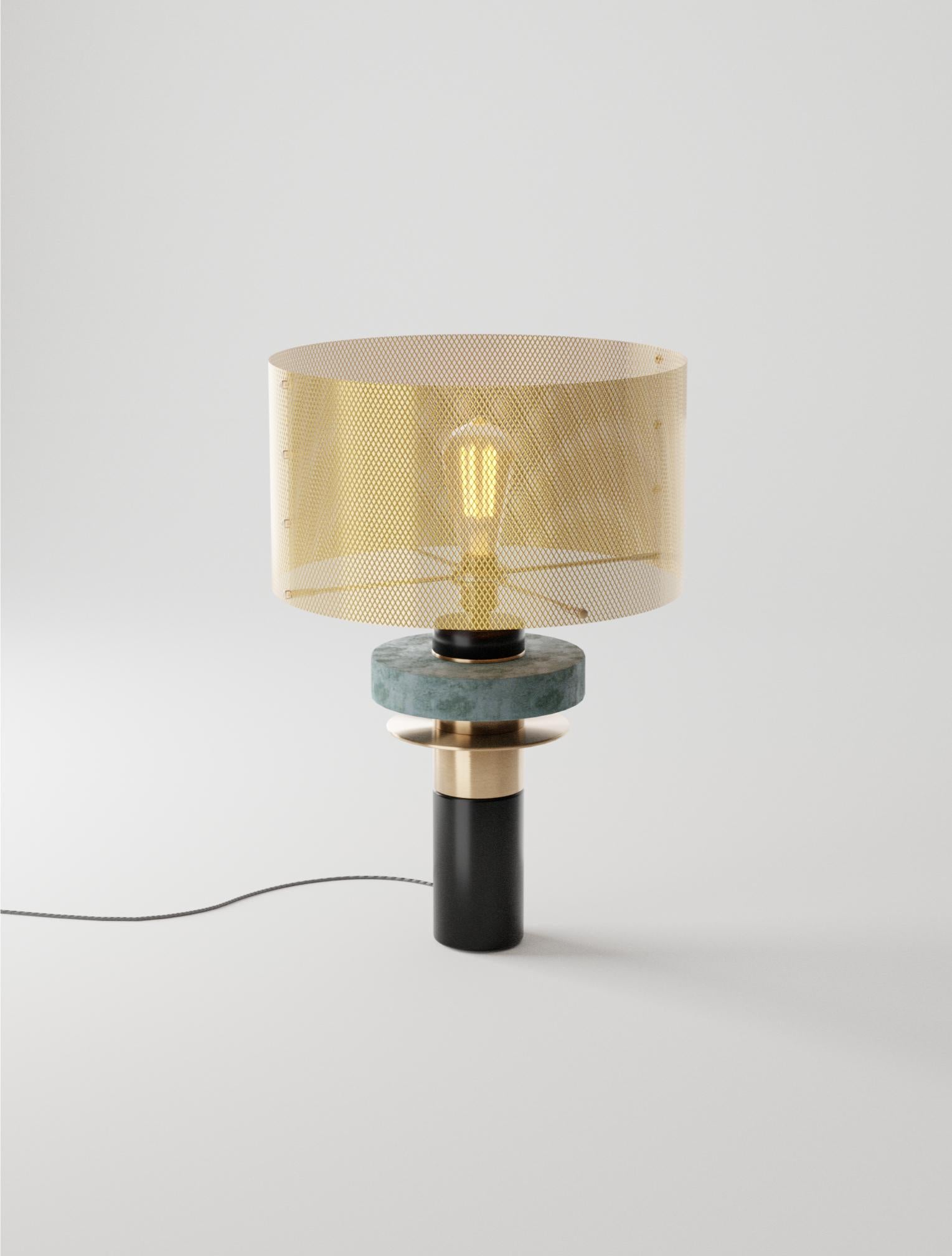 21st C Patinated Bronze and Brass Dyane Table Lamp, Black, Gold Shade In New Condition For Sale In Paris, FR