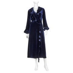 21st C. Racil London Navy Velvet Wrap Dress, Made in England