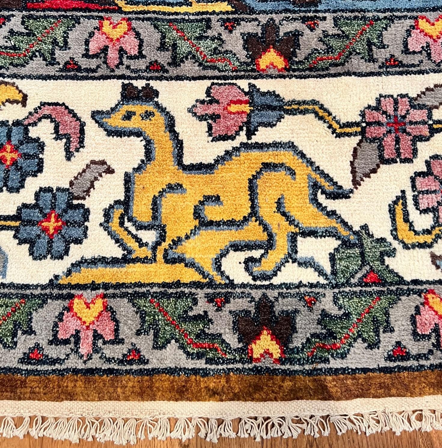 21st C. Richly Colored Bijar Style Rug Depicting Animals, Flowers and Trees For Sale 4