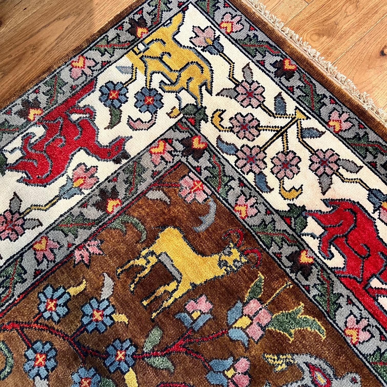 21st C. Richly Colored Bijar Style Rug Depicting Animals, Flowers and Trees For Sale 5