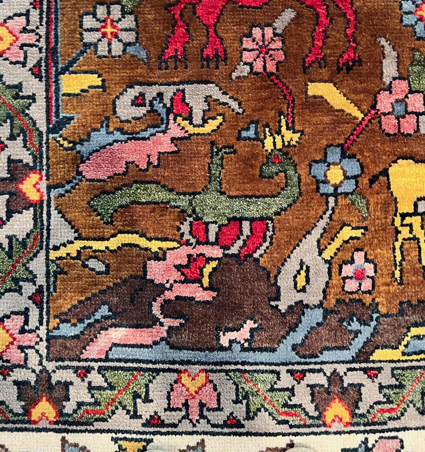 21st C. Richly Colored Bijar Style Rug Depicting Animals, Flowers and Trees For Sale 8