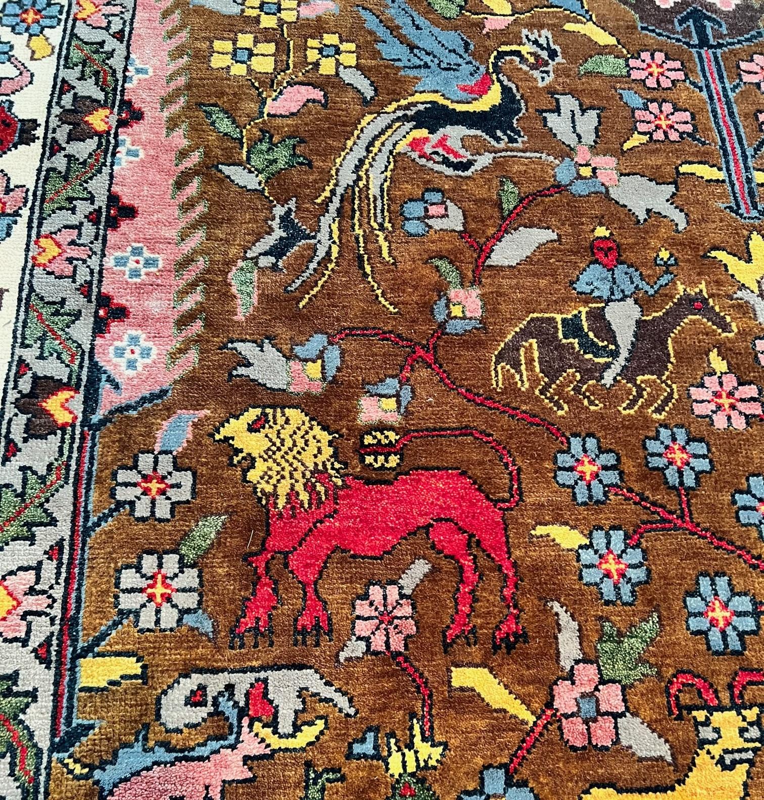 21st C. Richly Colored Bijar Style Rug Depicting Animals, Flowers and Trees For Sale 9