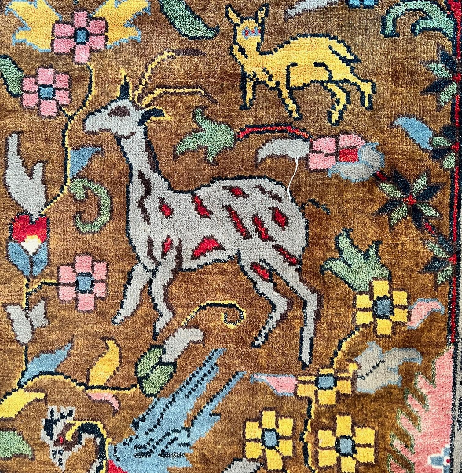 21st C. Richly Colored Bijar Style Rug Depicting Animals, Flowers and Trees For Sale 10
