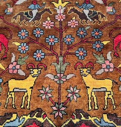 21st C. Richly Colored Bijar Style Rug Depicting Animals, Flowers and Trees