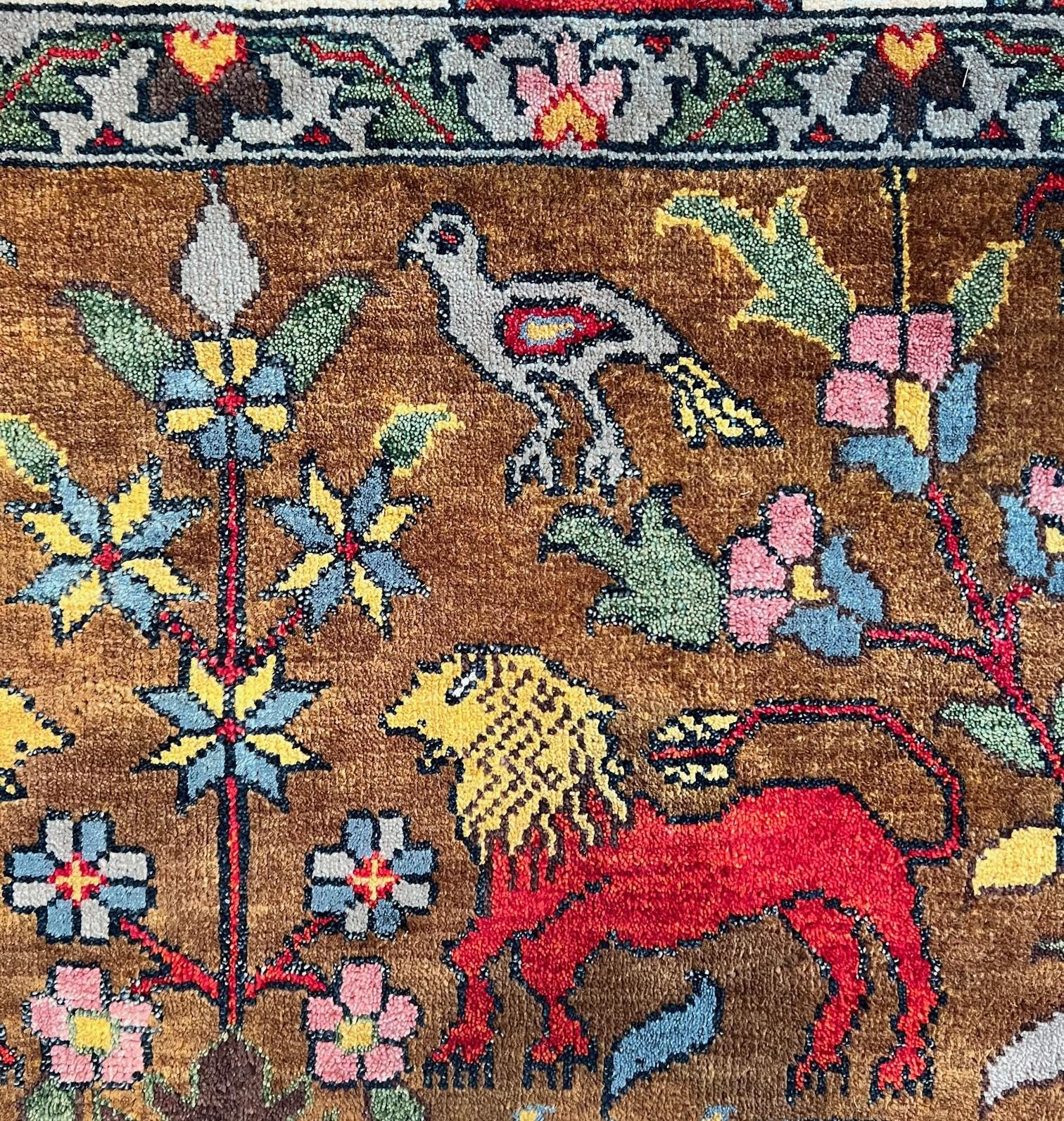 21st C. Richly Colored Bijar Style Rug Depicting Animals, Flowers and Trees For Sale 11