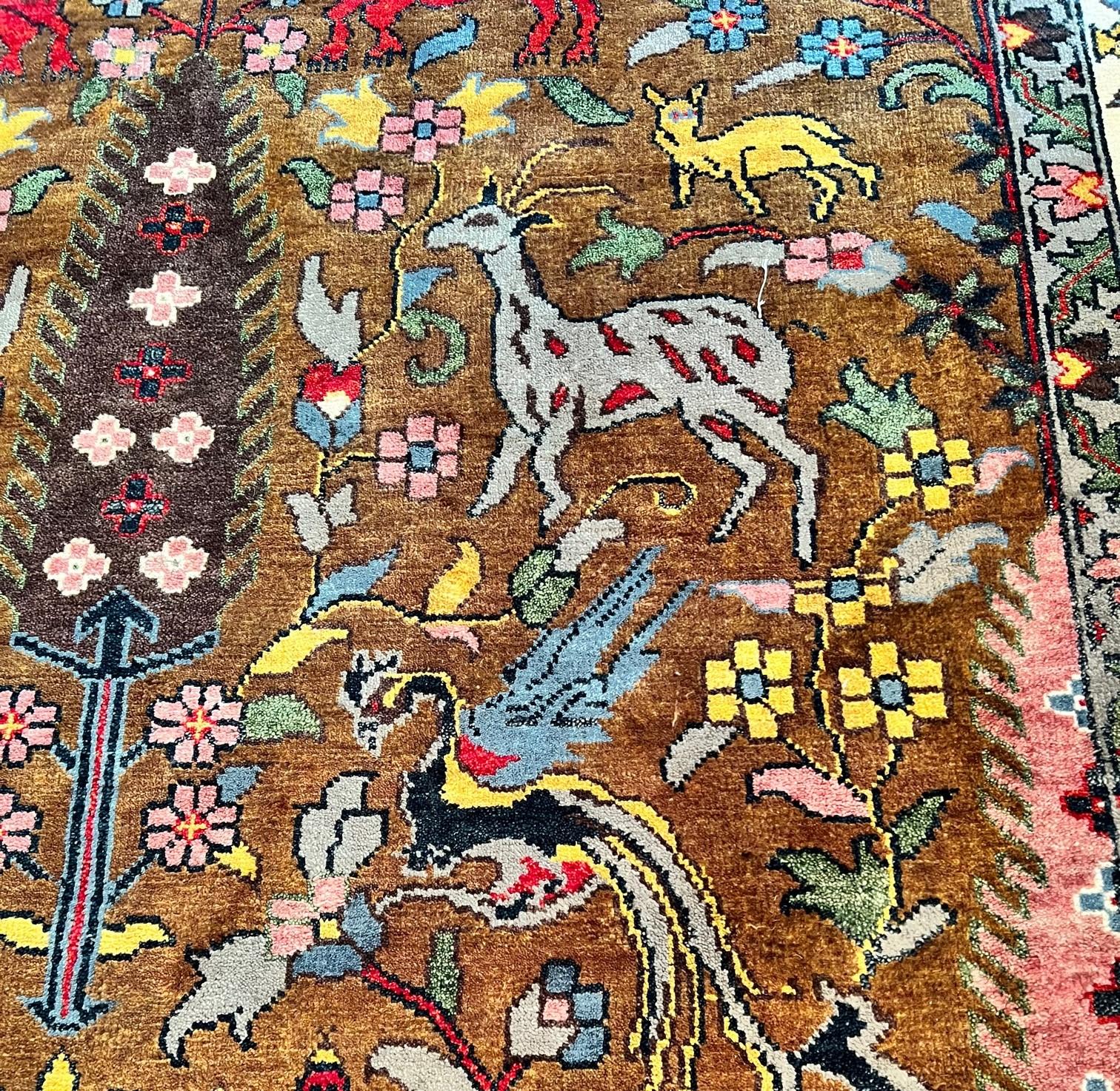 Hand-Woven 21st C. Richly Colored Bijar Style Rug Depicting Animals, Flowers and Trees For Sale