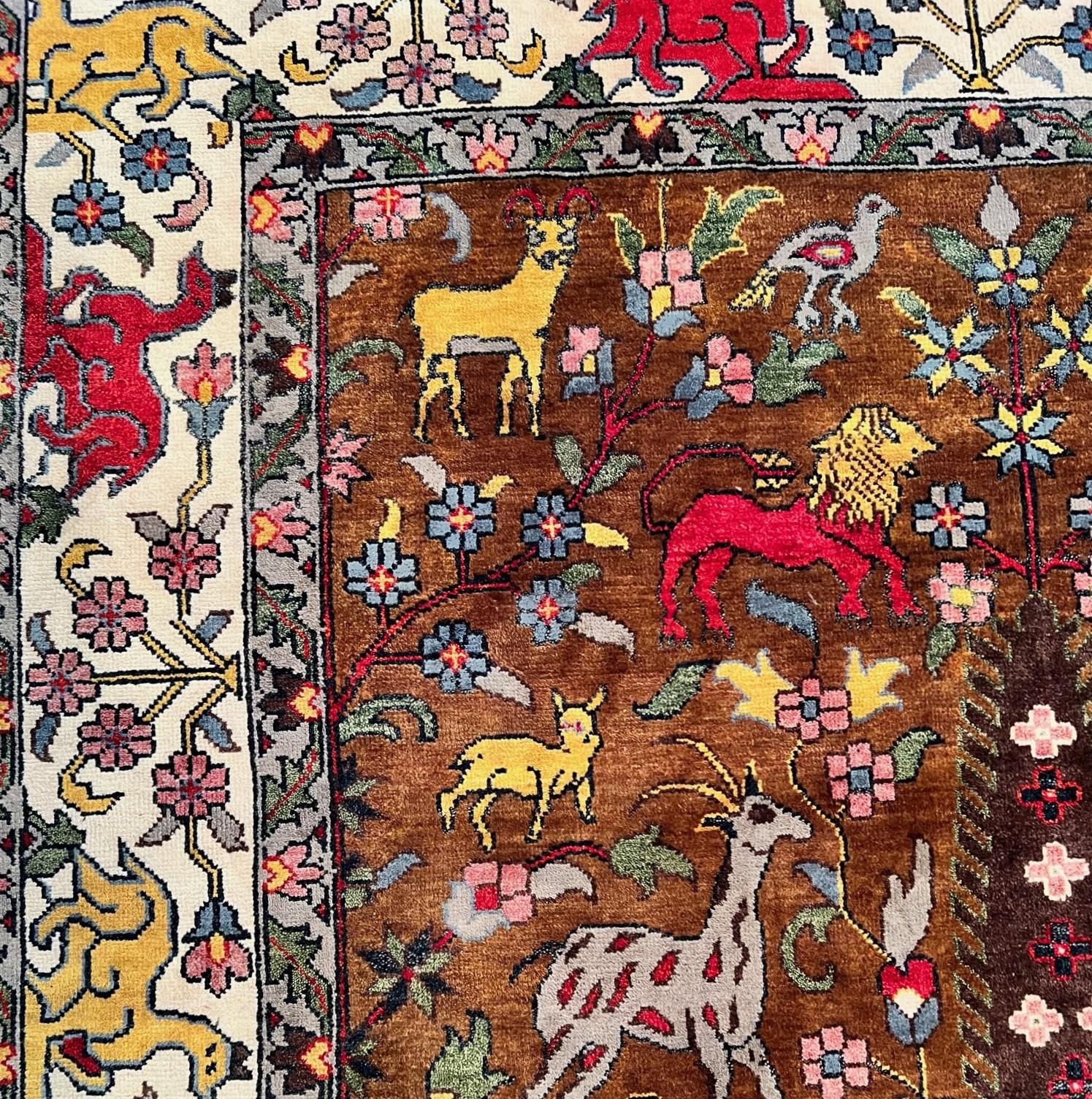Contemporary 21st C. Richly Colored Bijar Style Rug Depicting Animals, Flowers and Trees For Sale