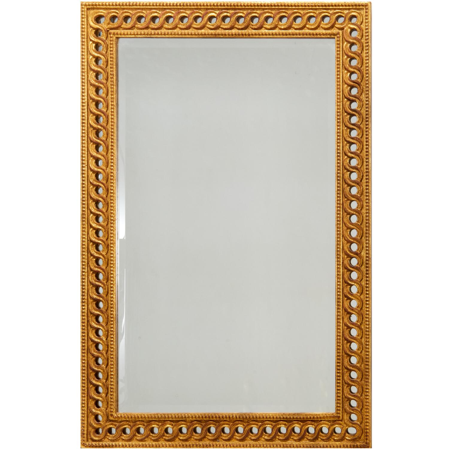 Contemporary 21st C., Unusual Rectangular Wall Mirror, Pierced Gilt Frame Over Beveled Glass