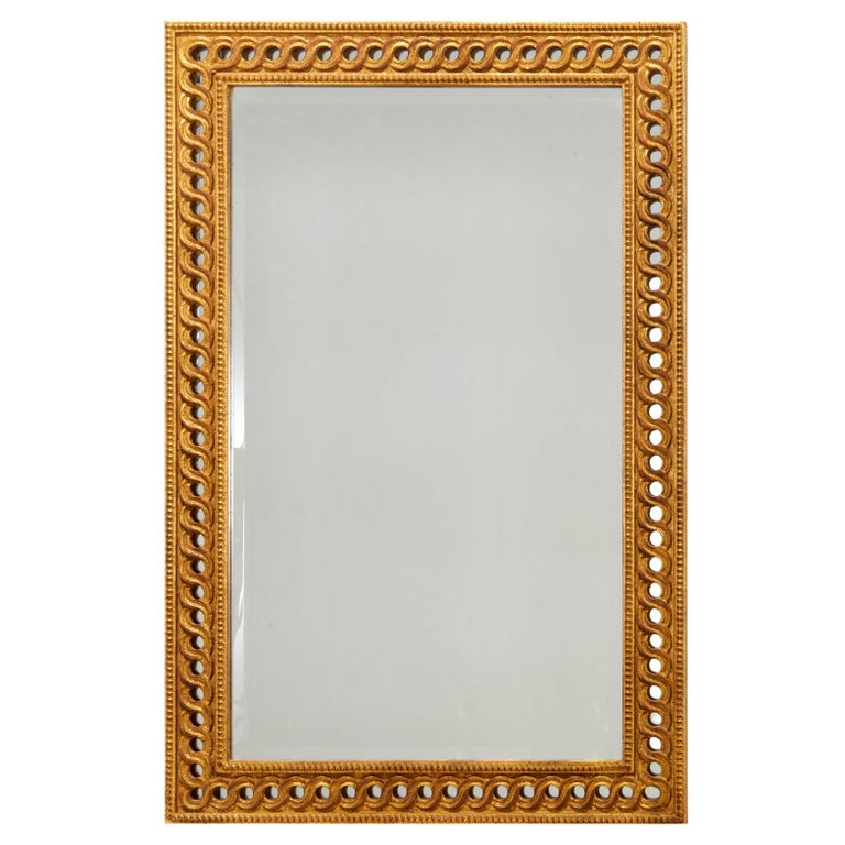 21st C., Unusual Rectangular Wall Mirror, Pierced Gilt Frame Over Beveled Glass at 1stDibs