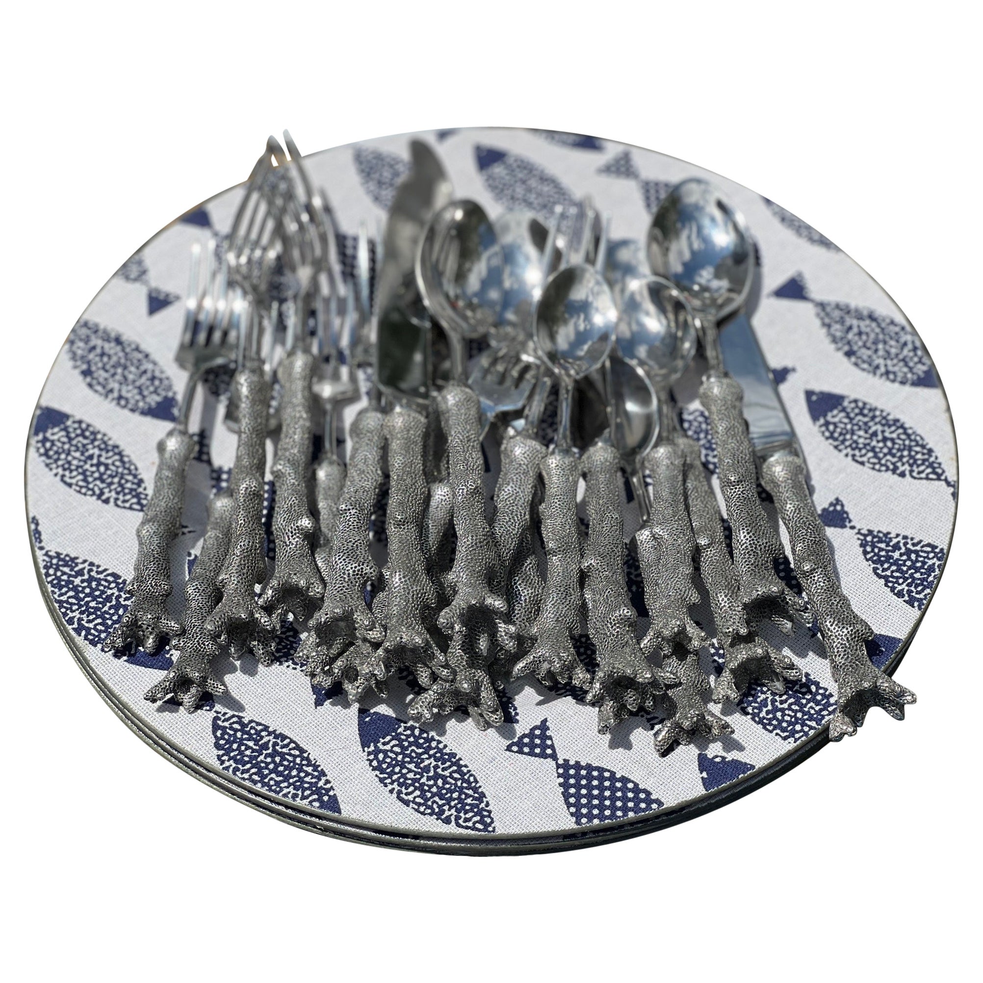 21st c. Vagabond House Pewter Coral Flatware Set, Twelve Place Settings