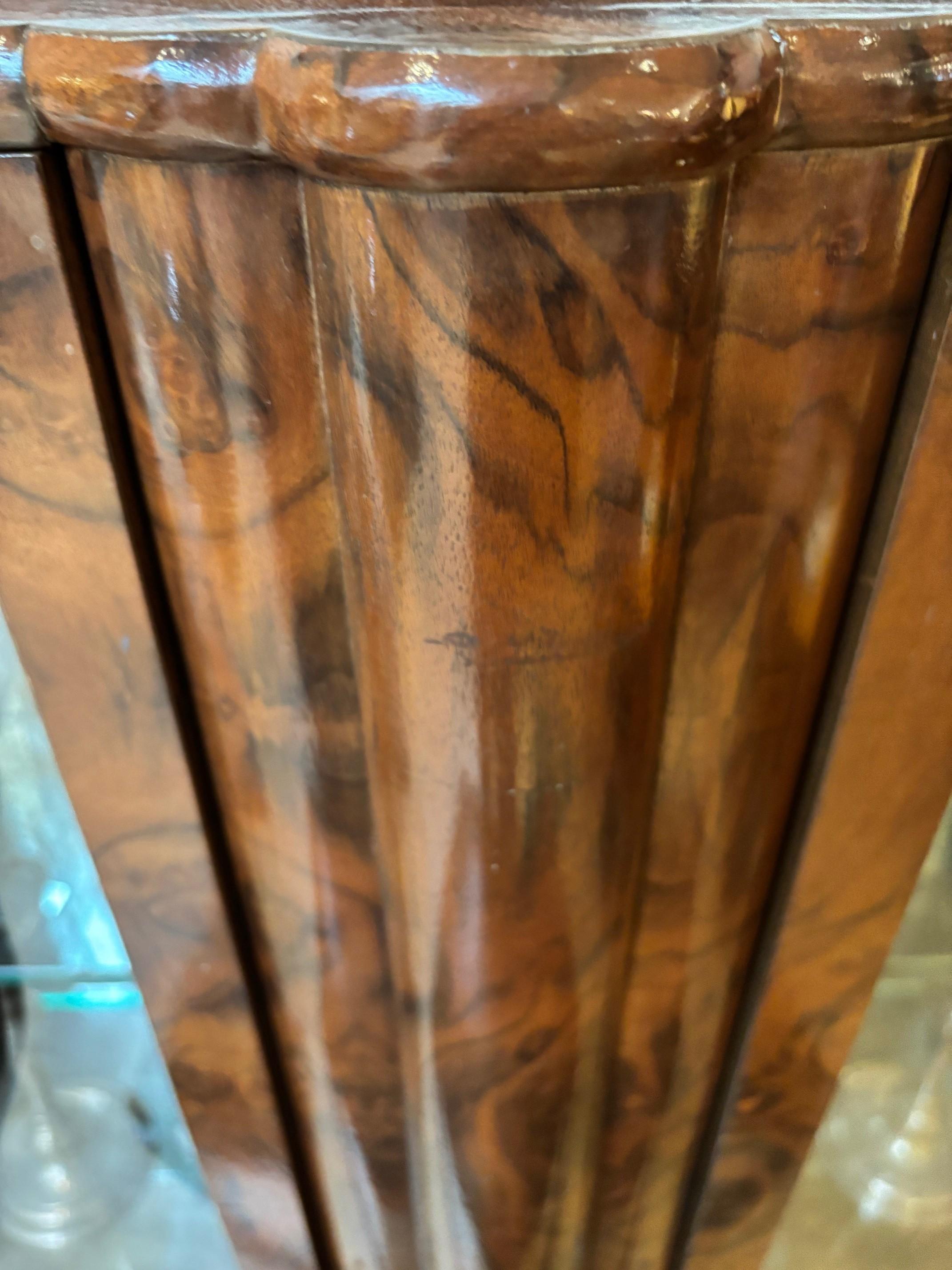 21st C. Walnut Burl Veneer Glass Paneled Two Door Adjustable Two Shelves Vitrine For Sale 1
